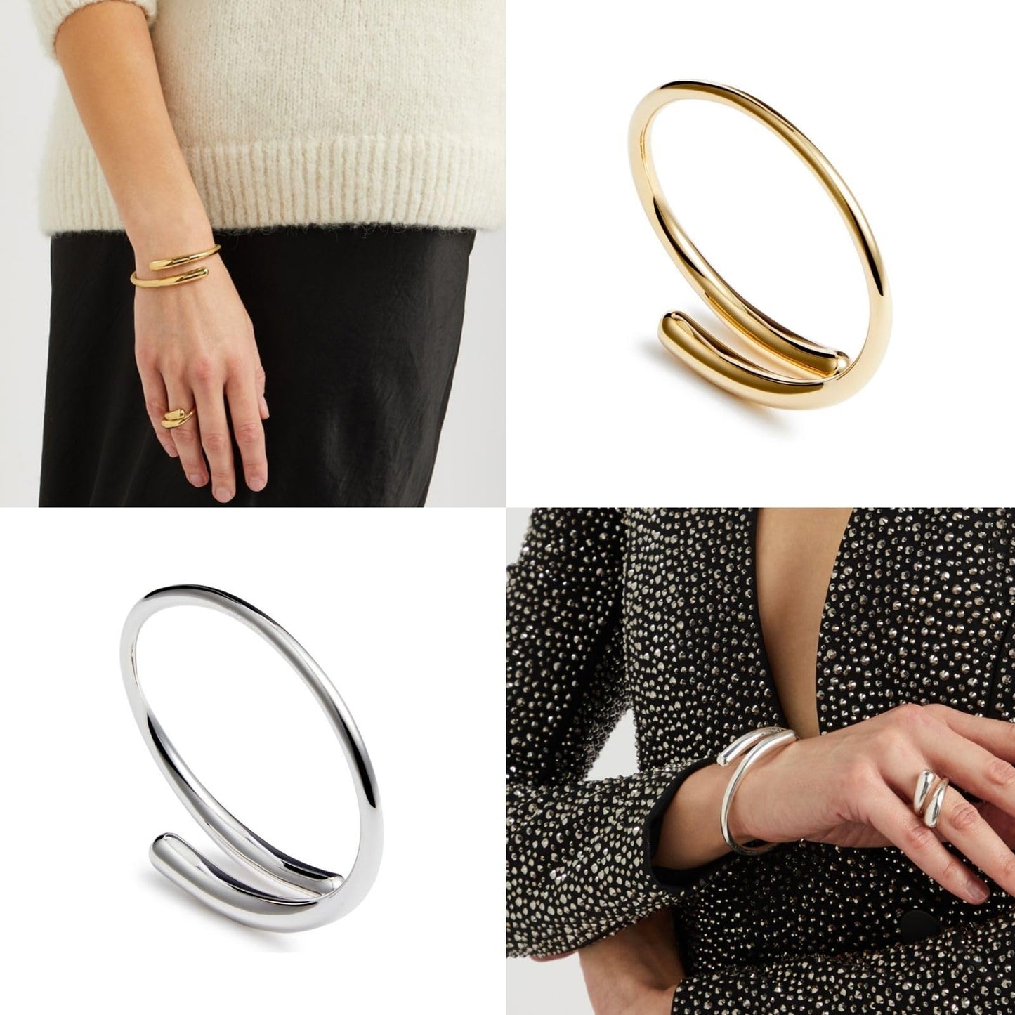 NOKMIT 14K Gold Filled Cuff Bracelets for Women Bypass Teardrop Adjustable Wrap Open Bangle Bracelet Simple Minimalist Statement Stackable Bracelets High Polished Smooth (Gold)