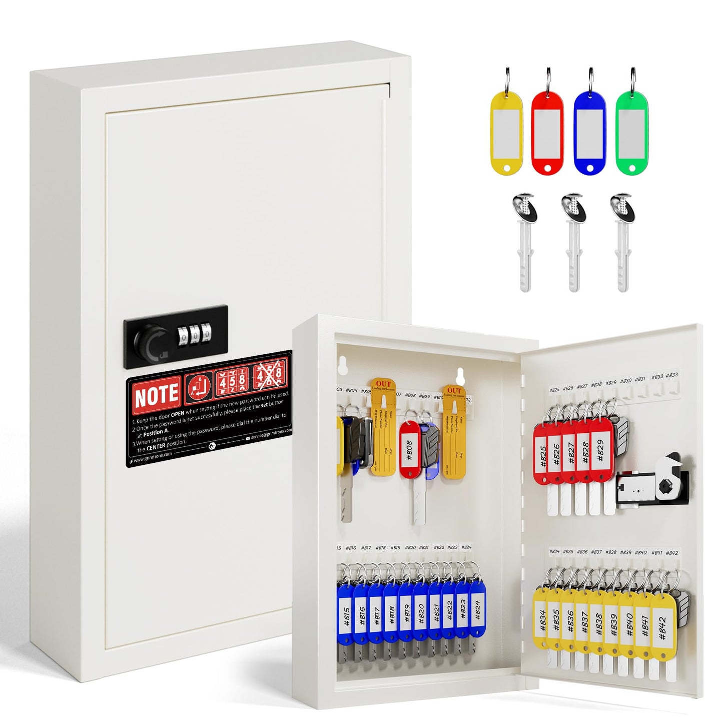 Grimtron Key Lock Box for Keys with Code, Key Box Wall Mount Cabinet, Resettable Combination Lock, 40 Keys, Beige, Gifts for Mother‘s Day