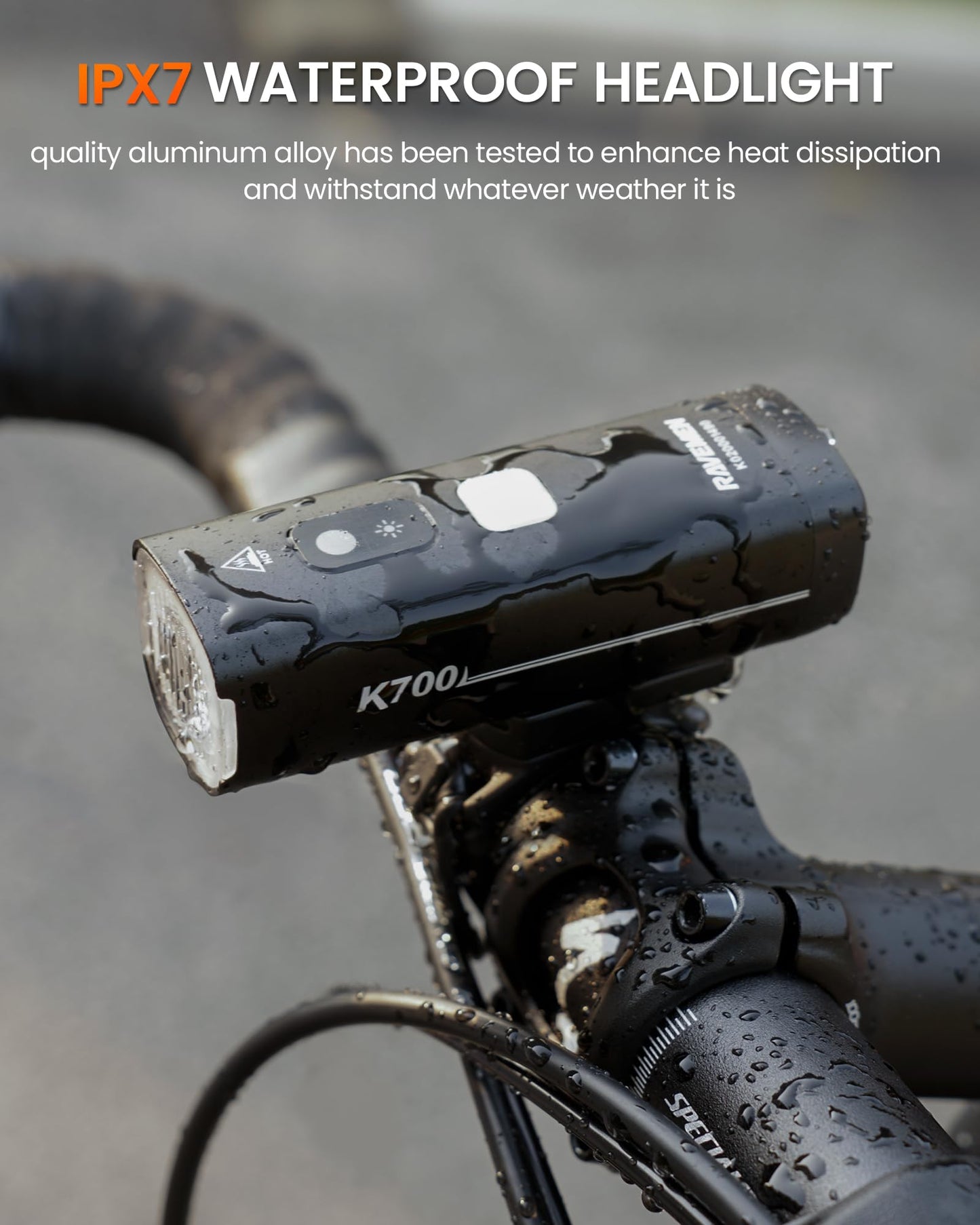 RAVEMEN K700 LED Bike Light Under Mounted Bicycle Light with Auto Off 4+1 Smart Daytime Riding Mode, IPX7 Rechargeable Bike Headlight for Day Night Riding Urban Cyclists