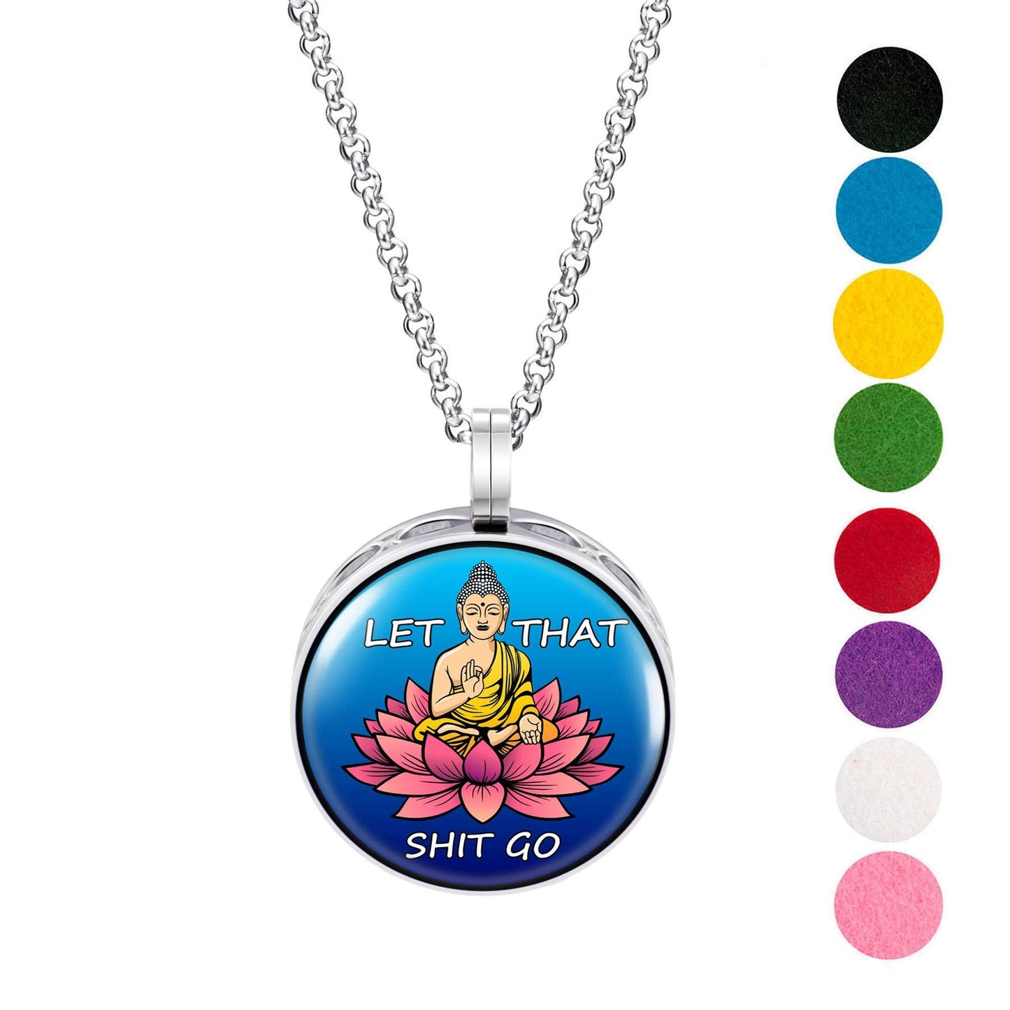 Wild Essentials Lotus Let it Go Enamel Finish Essential Oil Diffuser Necklace Gift Set - includes Aromatherapy Pendant, 24" Stainless Steel Chain, 8 Color Refill Pads