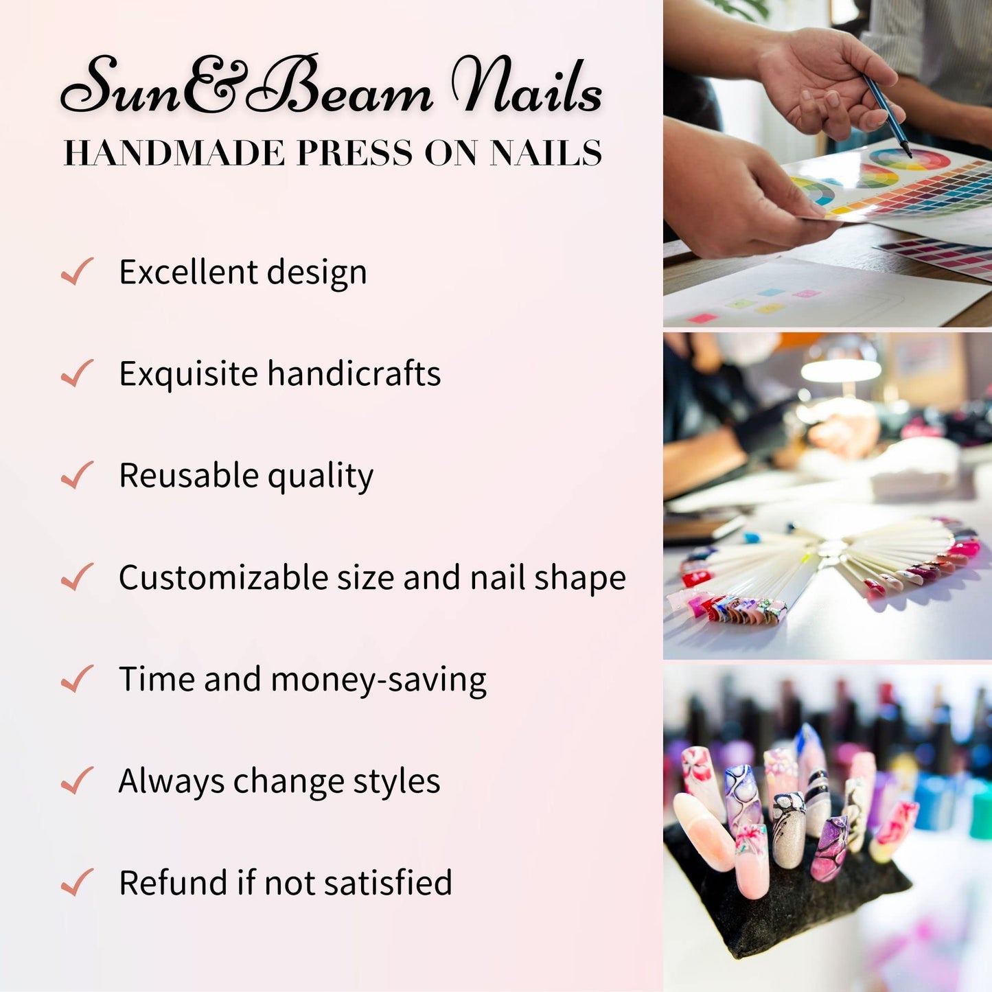 Sun&Beam Nails Handmade Press-on Long Stiletto Amlond White Silver Butterfly Rhinestone Glitter Design Fashion False Nail Tips 10 Pcs Set (XS, #103)