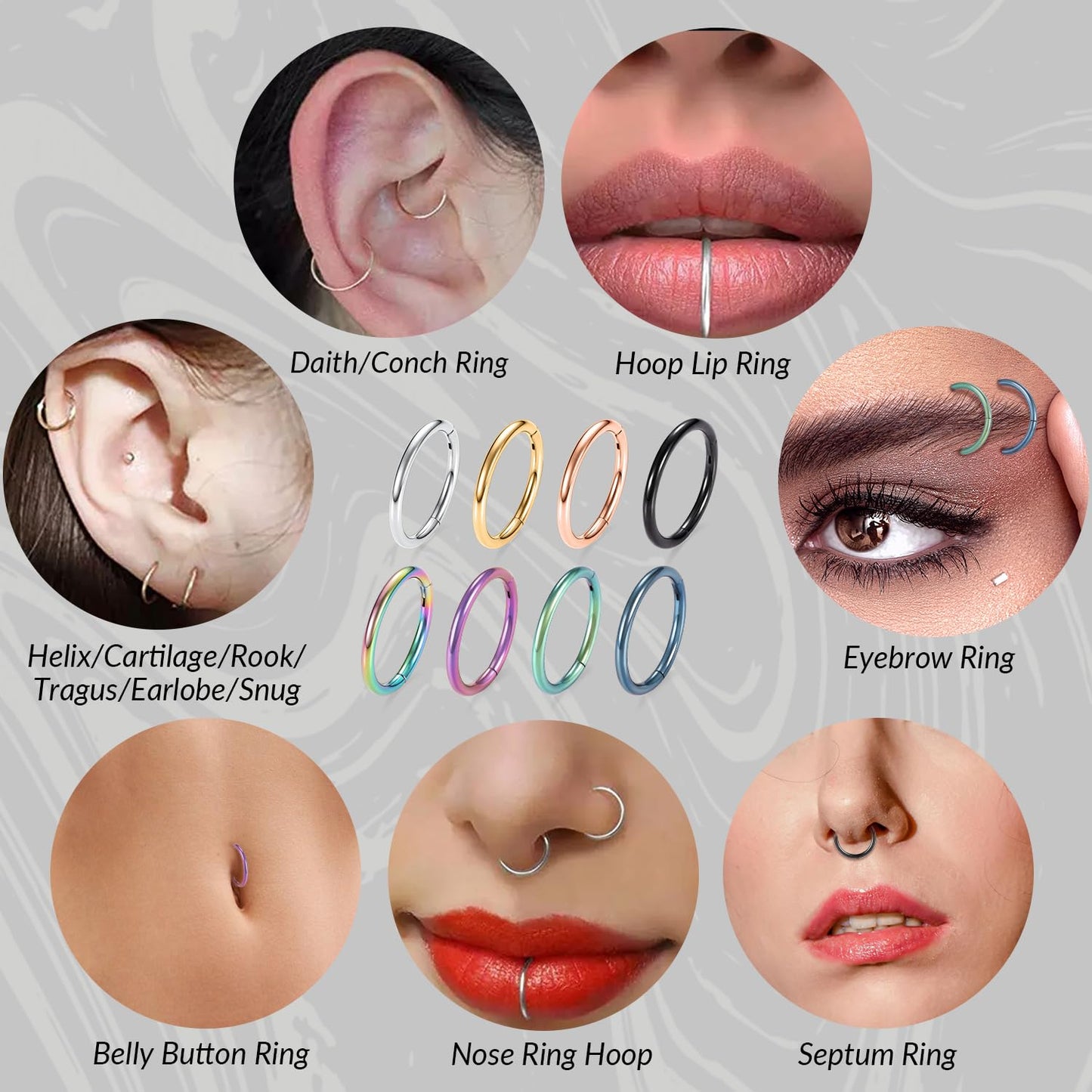 16g Nose Ring Hoop Earrings Purple Nose Hoops 16 Gauge Lip Rings Septum Hoop Seamless Septum Clicker 8mm Septum Ring Cartilage Earring Helix Earring Rook Earrings Nose Rings Surgical Steel