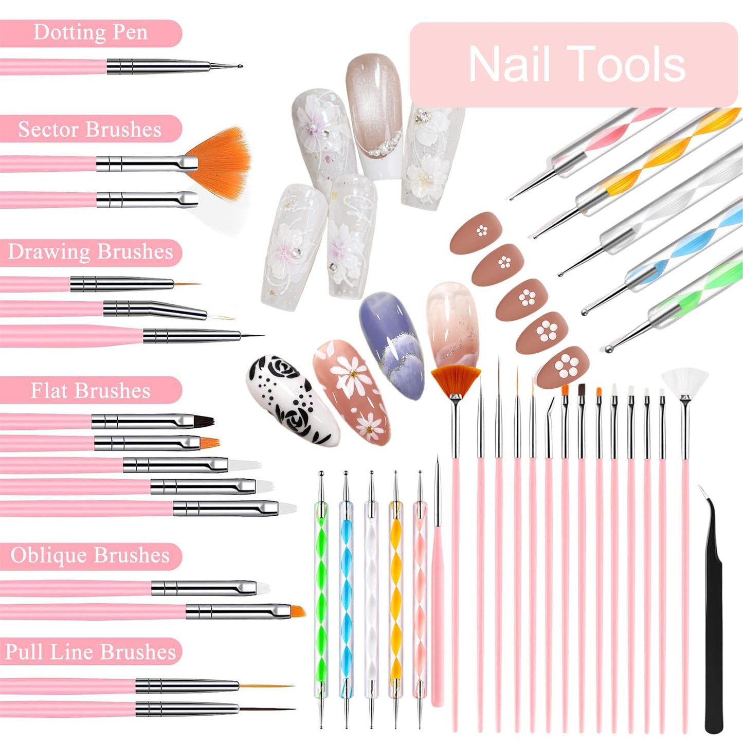 GZMAYUEN Nail Decoration Kits, Nail Art Brushes Set, Nail Charms, Nail Art Dotting Pens, Flowder Nail Stickers, Rhinestones For Nails