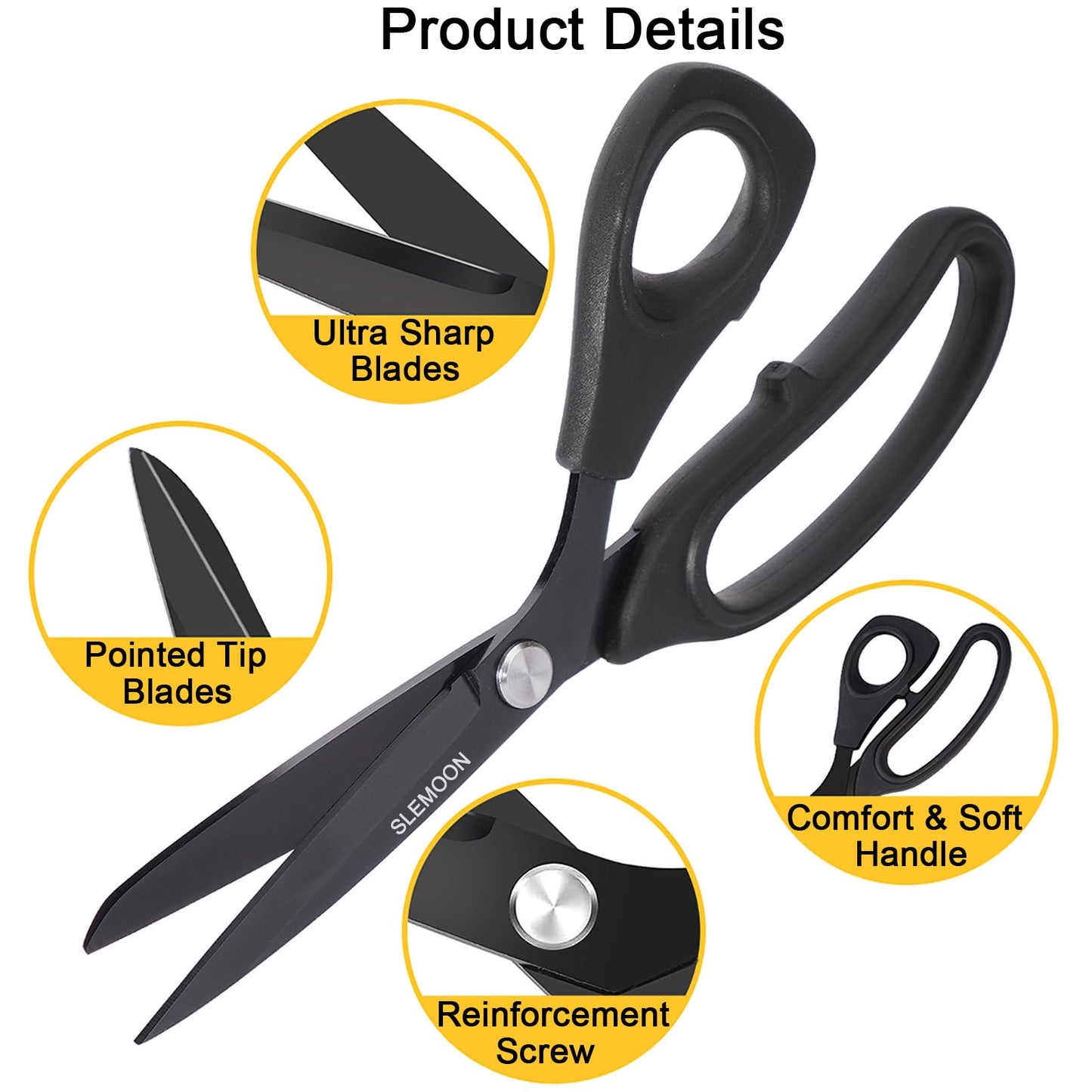 SLEMOON 10" Scissors All Purpose, Heavy Duty Premium Stainless Steel Tailor Scissors, Comfort Grip Handles for Fabric, Leather, Sewing & Crafting