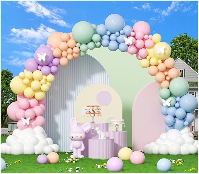 Pastel Rainbow Balloon Garland Arch Kit, 412 Pcs – Macaron Assorted Colors Latex Balloons in 4 Sizes for Baby Shower, Birthday & Wedding Decorations