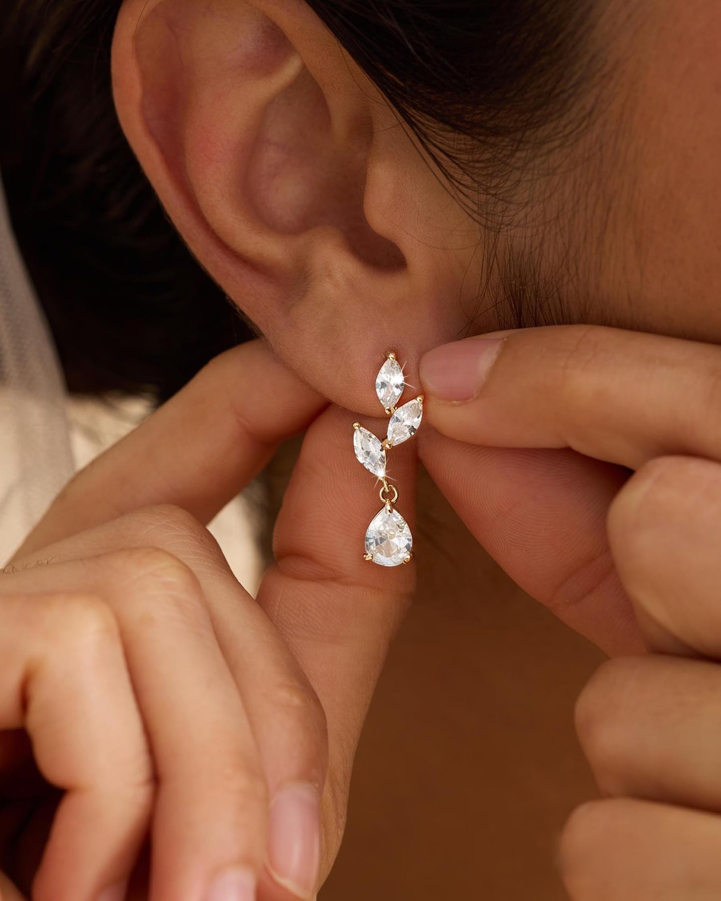 Asdecy Dangle Earrings for Women 14K Gold Plated Drop Dangle Cubic Zirconia Elegant Prom Bridal Bridesmaid Wedding Dangling Jewelry