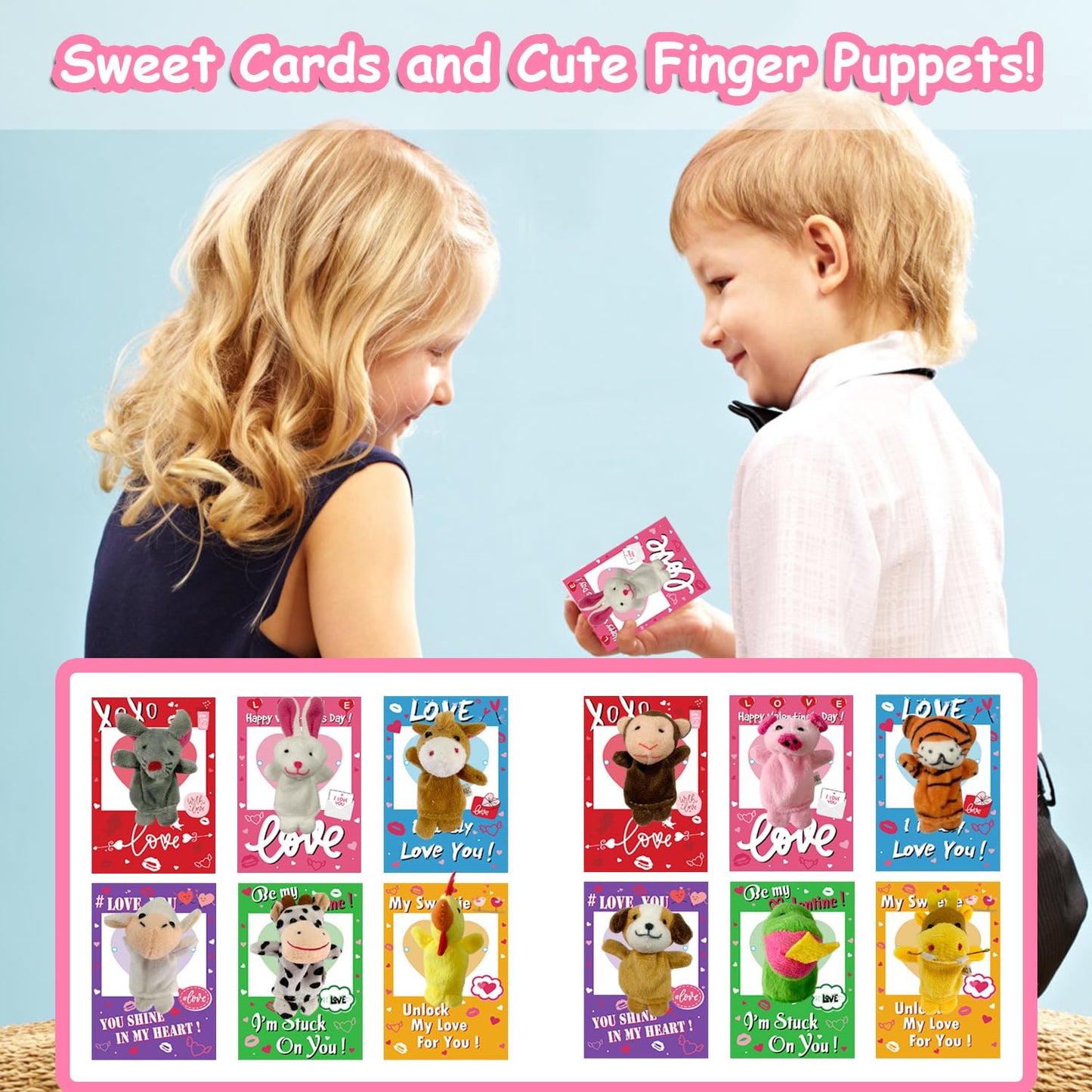 JIALWEN 12 Pack Animal Soft Plush Finger Puppet Kids Theme Gifts Greeting Cards School Classroom Exchange Game Prizes Party Favors