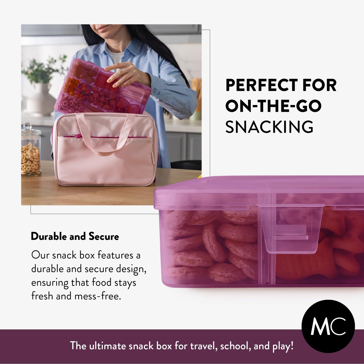 Large Kids Snack Box Containers Set of 2 -100 Labels, BPA-Free, Adjustable Compartments, Dishwasher Safe, Reusable Tray, Food Grade, Meal Prep Container, PARENT TESTED PARENT APPROVED AWARD (Purple)