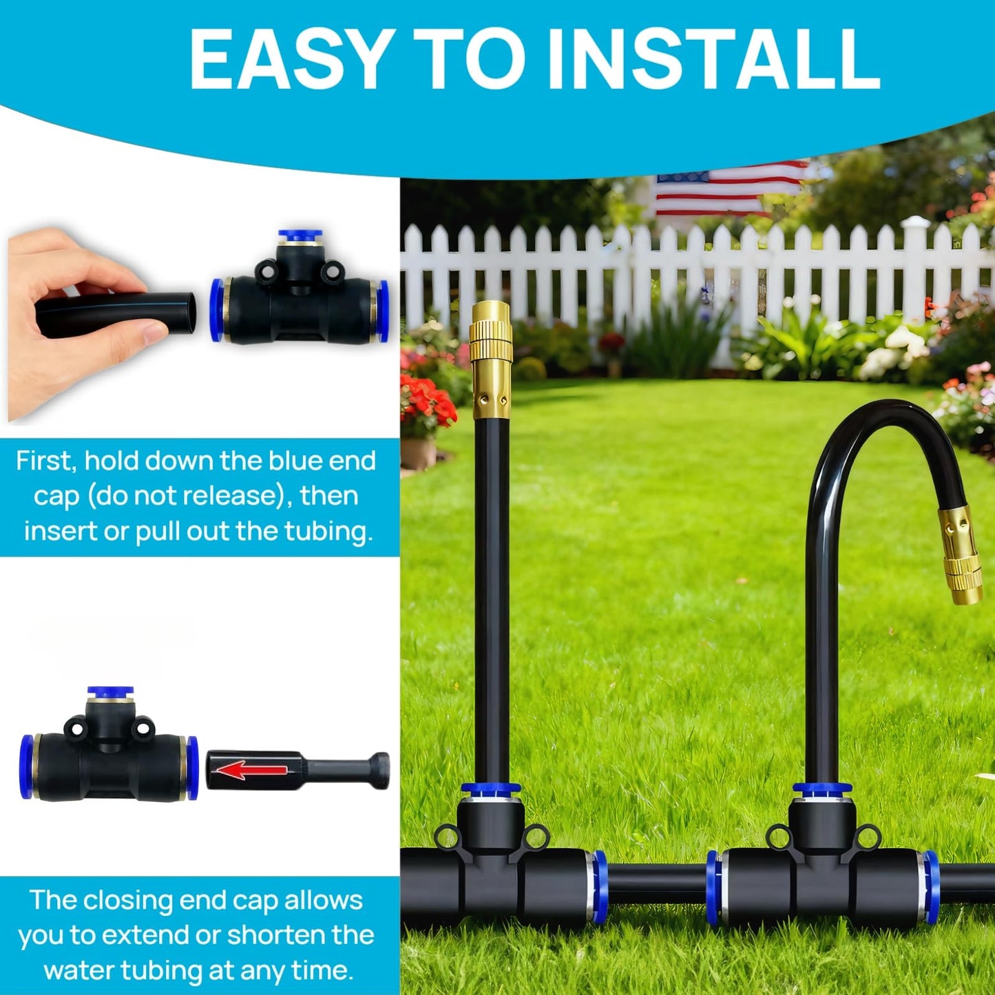 360° Adjustable Drip Irrigation System - 50FT 15/32inch Hose, High Water Flow，No Drying Out，Garden Watering Atomizing System with 16 Copper Nozzles，Suitable for Gardens, patios, Plants, Farms