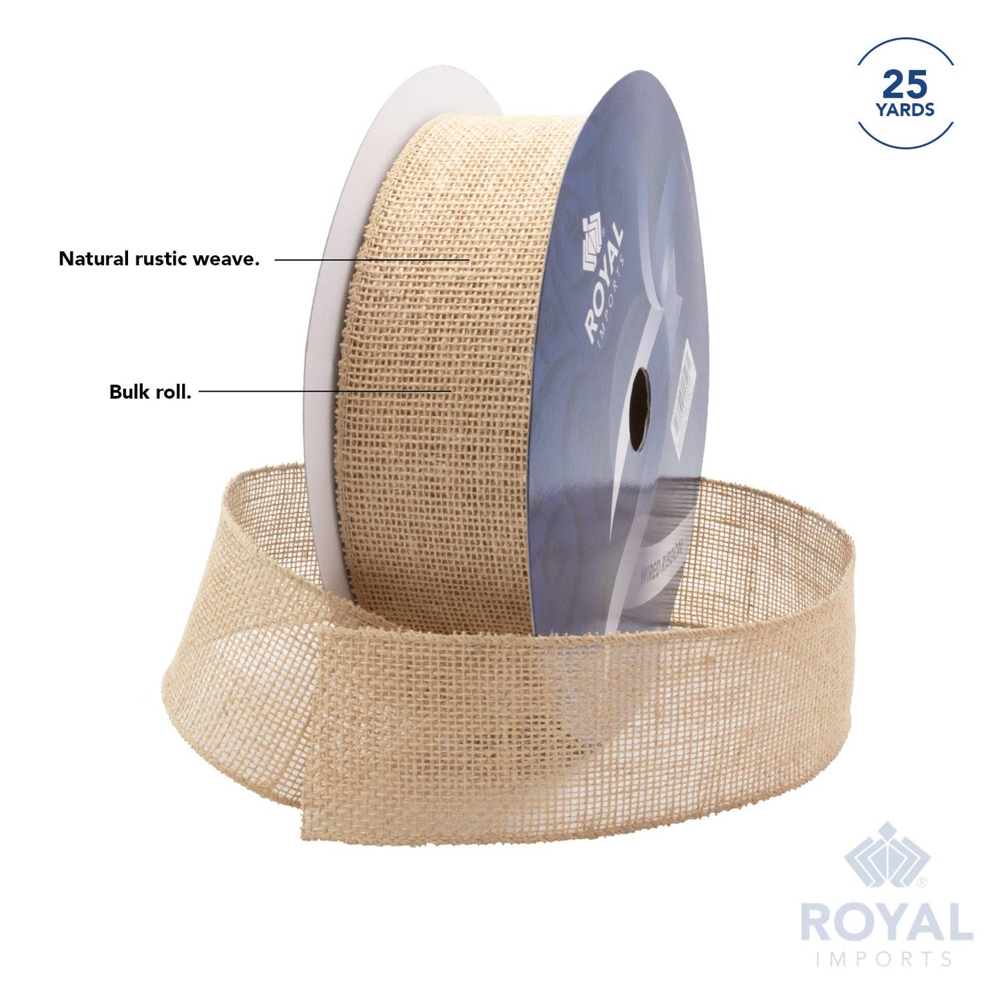 Royal Imports Natural Burlap Jute Wired Fabric Ribbon 2.5" (#40) for Floral, Holiday & Craft Decoration, 25 Yard Bulk Roll (75 FT Spool)