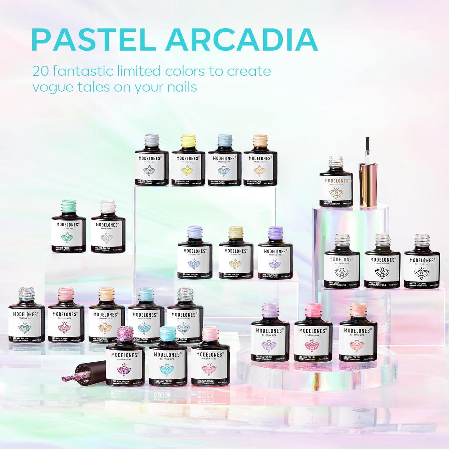 modelones 24Pcs Gel Nail Polish Set, 20 Colors Easter Pastel Gel Polish Set Macaron Colors with Glitter & Glossy & Matte Top + Base Coat Soak Off LED Nail Art Kit Salon at Home
