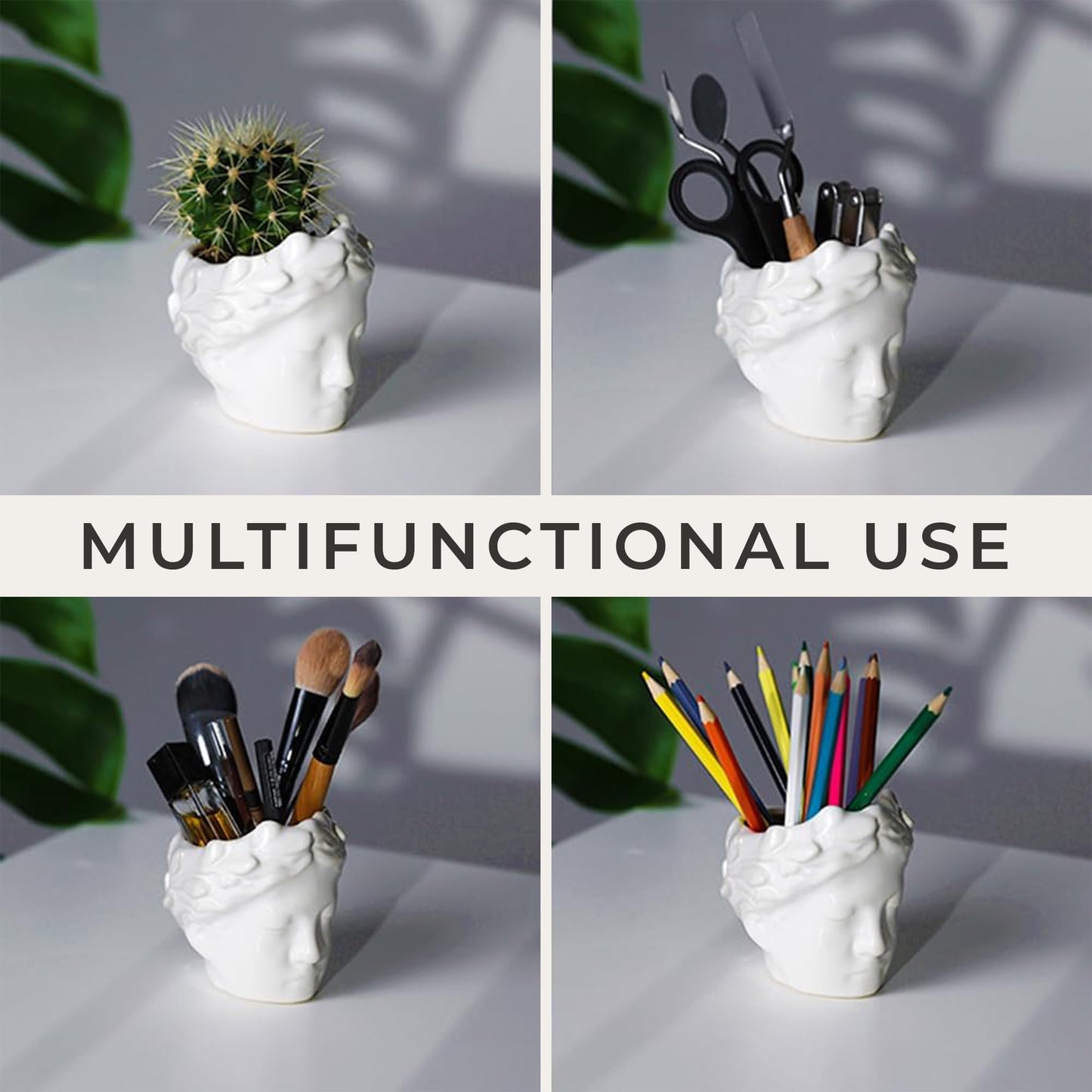 DOMIVKA Small Head Planter - Ceramic Face Planter Pots for Indoor Plants, Cute Funny Succulent Pot with Drainage Hole, Unique Gift, 3.9"