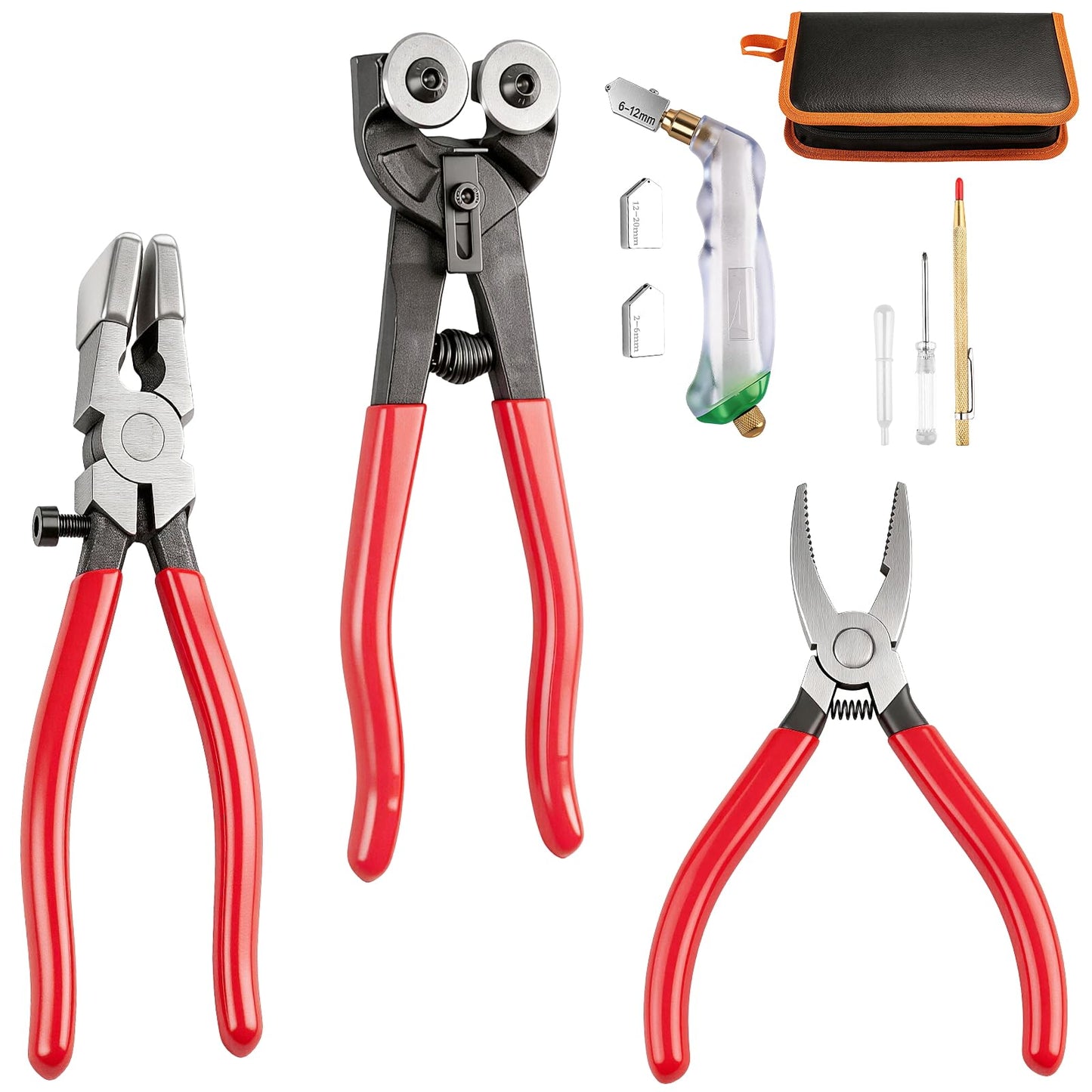 Glass Cutter, Upgrade Stained Glass Breaking Pliers, 2-20MM Glass Cutter Kit, Heavy Duty Glass Cutting Tool for Stained Glass, Tiles, Mosaics Cutting and Breaking