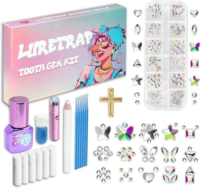 Luretrap Y2K Trendy 30 Pieces Crystal Tooth Gem Kit - Unleash Your Sparkly Smile