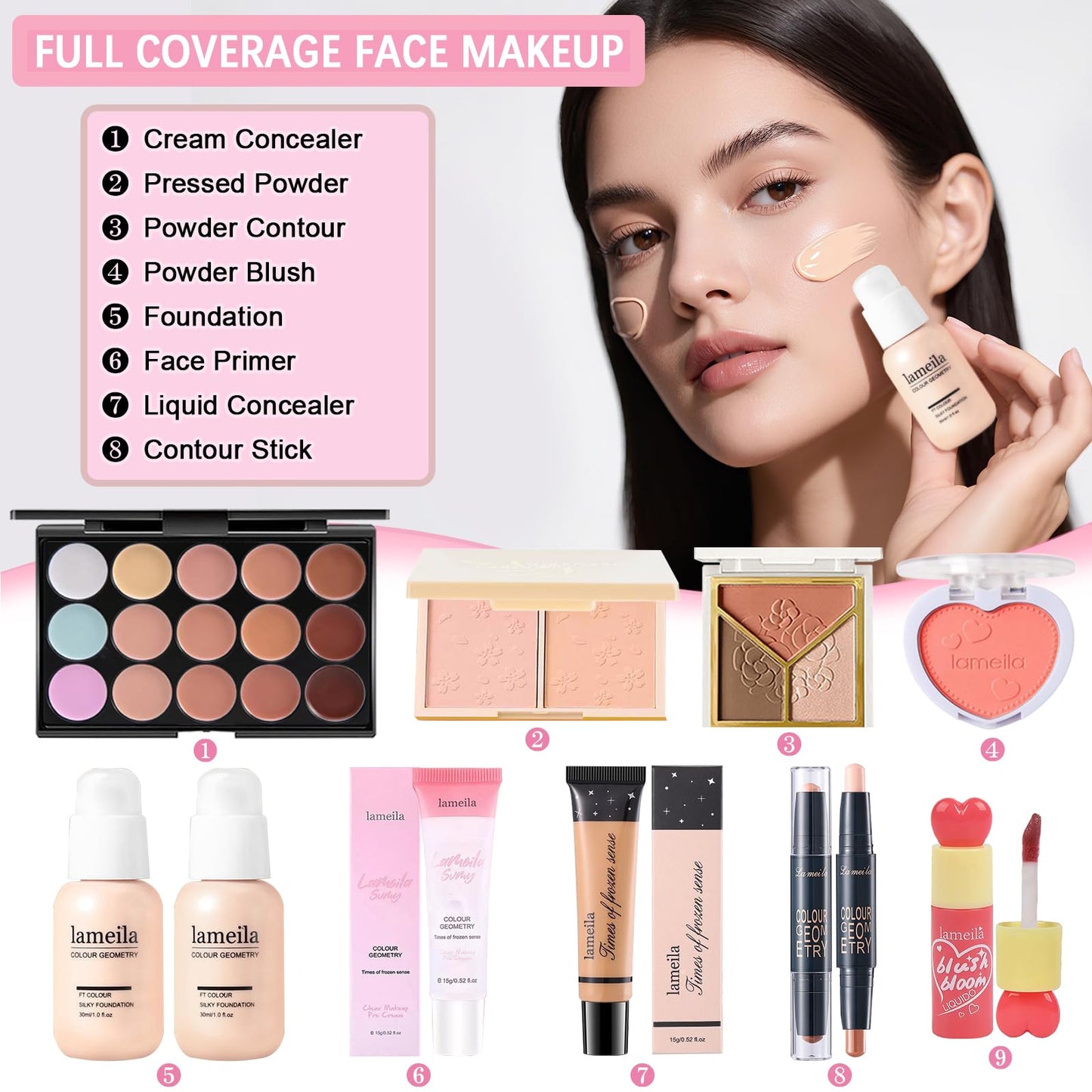 All in One Makeup Kit Makeup Set for Women Full Kit, Make Up Gift Set for Women Teens Girls, Makeup Essential Bundle Includes Eyeshadow Foundation Lipsticks Mascara Eyeliner Cosmetic Brush Set
