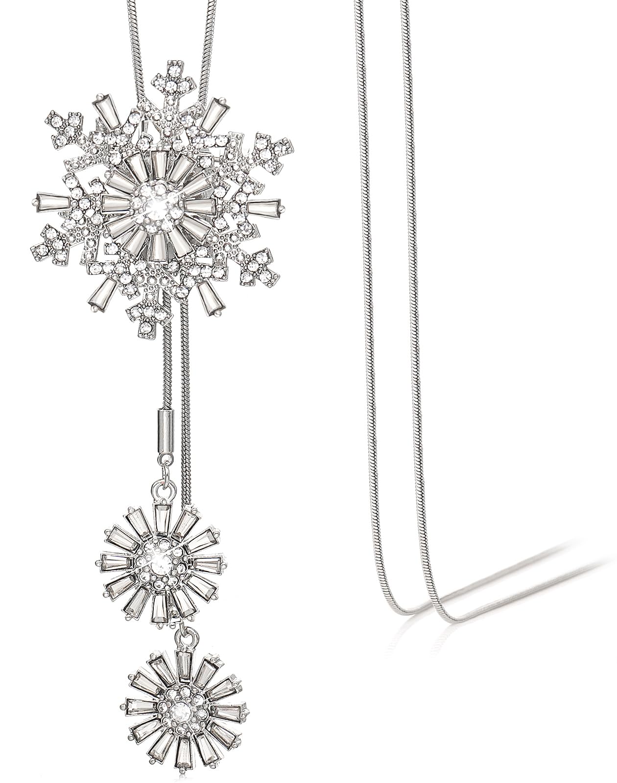 Suyi Trendy Crystal Long Necklace All-Match Style Shining Clothing Sweater Chain Snowflake Silver 1