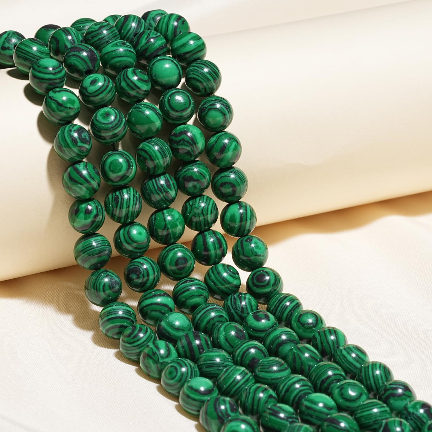 8mm Natural Green Malachite Gemstone Beads Polished Round Smooth Stone Beads for Bracelets Jewelry Making 15inch Loose Beads