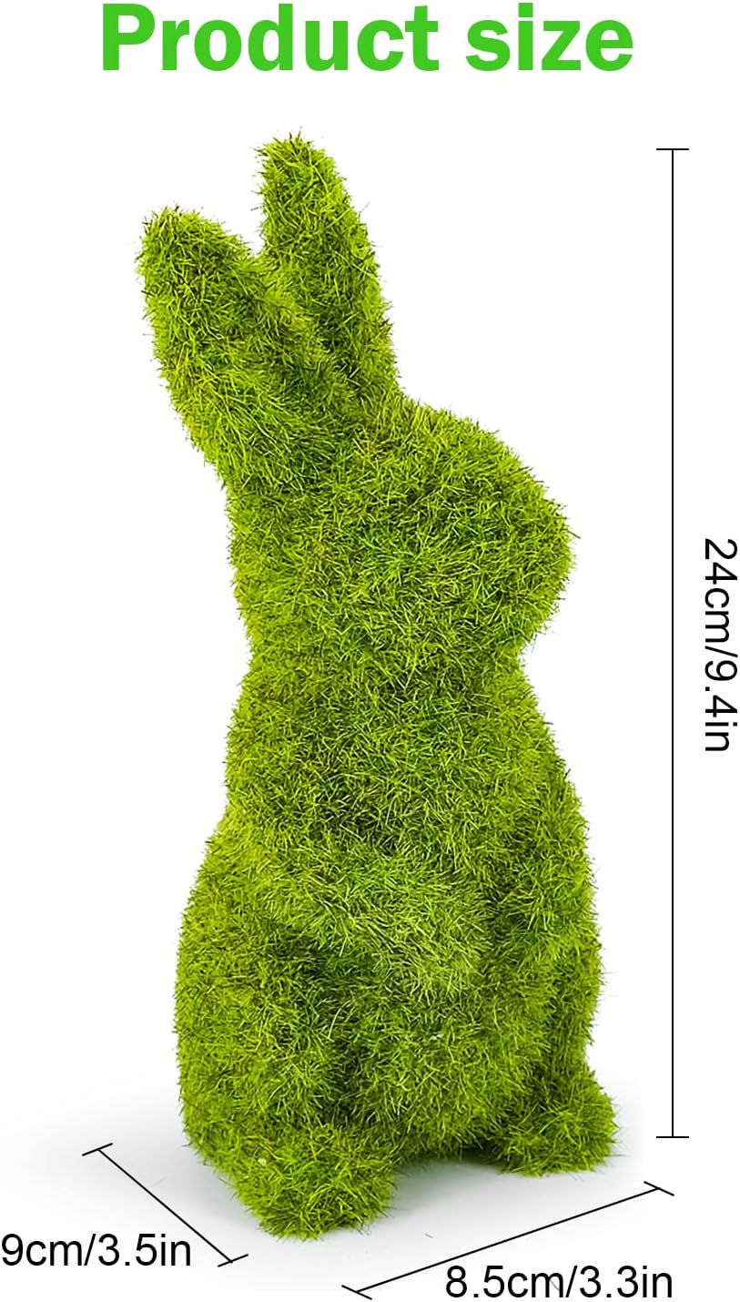 Easter Bunny Decorations,Resin Moss Bunny Figurine,Garden Artificial Moss Rabbit Easter Décor Party Favors Gifts(Medium Stand)