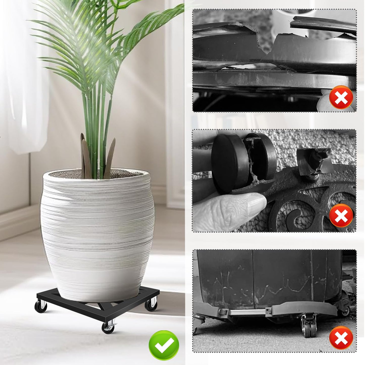 LLAXERGU Plant Caddy with Wheels, 12'' 2 Pack Metal Rolling Plant Stand Square Plant Dolly with Iron Lockable Casters Heavy Duty Pot Mover Rollers, Holds up 400 Lbs Planter