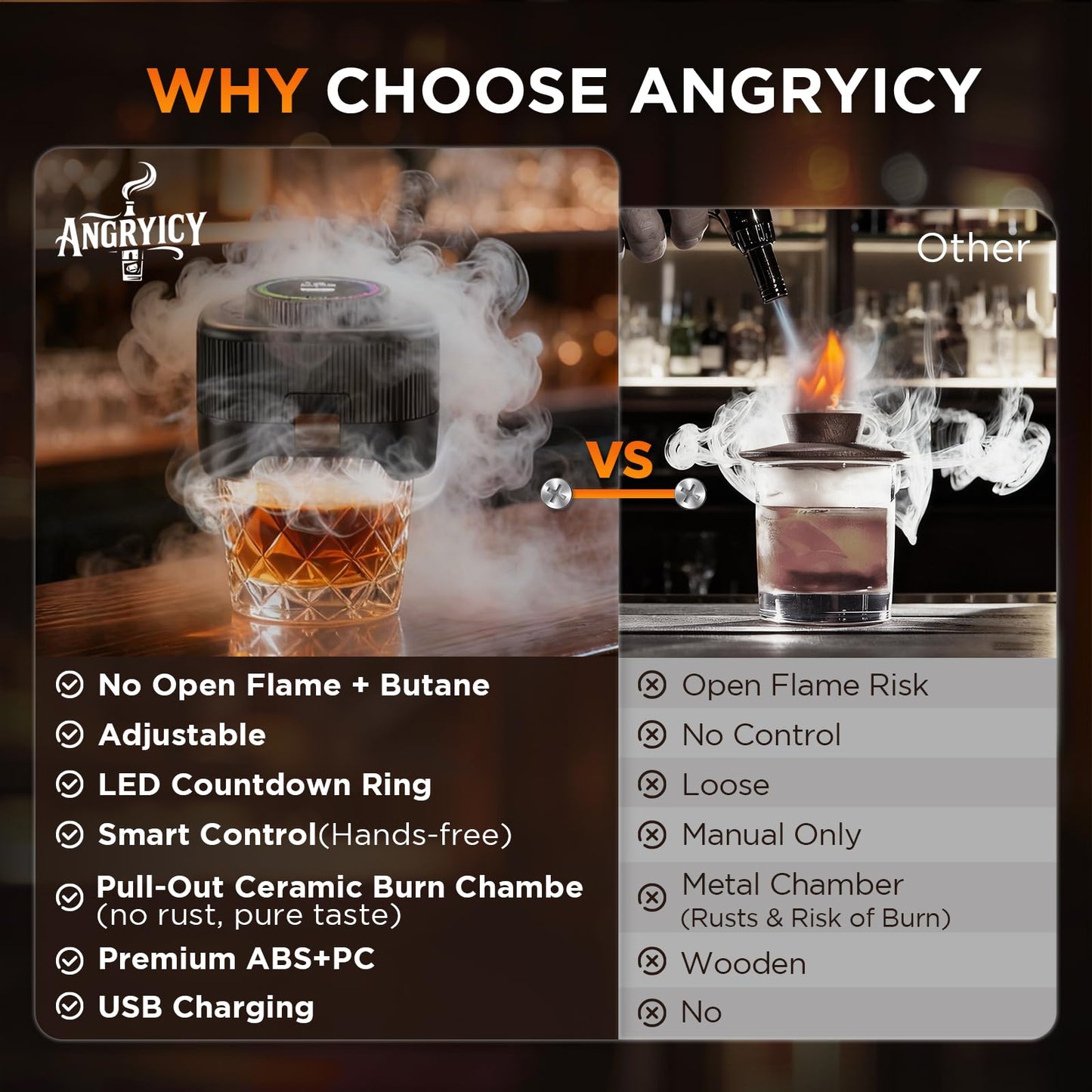 Electric Whiskey Smoker Kit with 0-60s Adjustable Timer, No Butane Needed, Cocktail Bourbon Drink Smoker Infuser Kit Smoke Whisky Set with 6 Wood Chips Flavors, Birthday Gifts for Men, Dad, Husband