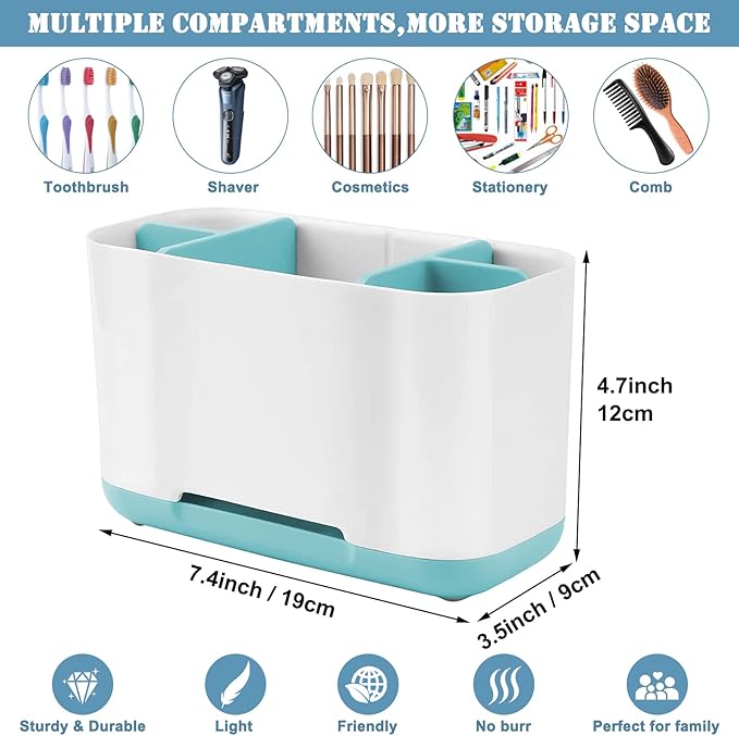 Toothbrush Holder with Anti-Slip,Plastic Detachable for Easy Cleaning Multi-Functional Storage,Large Electric Toothbrush and Toothpaste Organizer Caddy for Bathroom Vanity,Sink,Countertop (Blue)