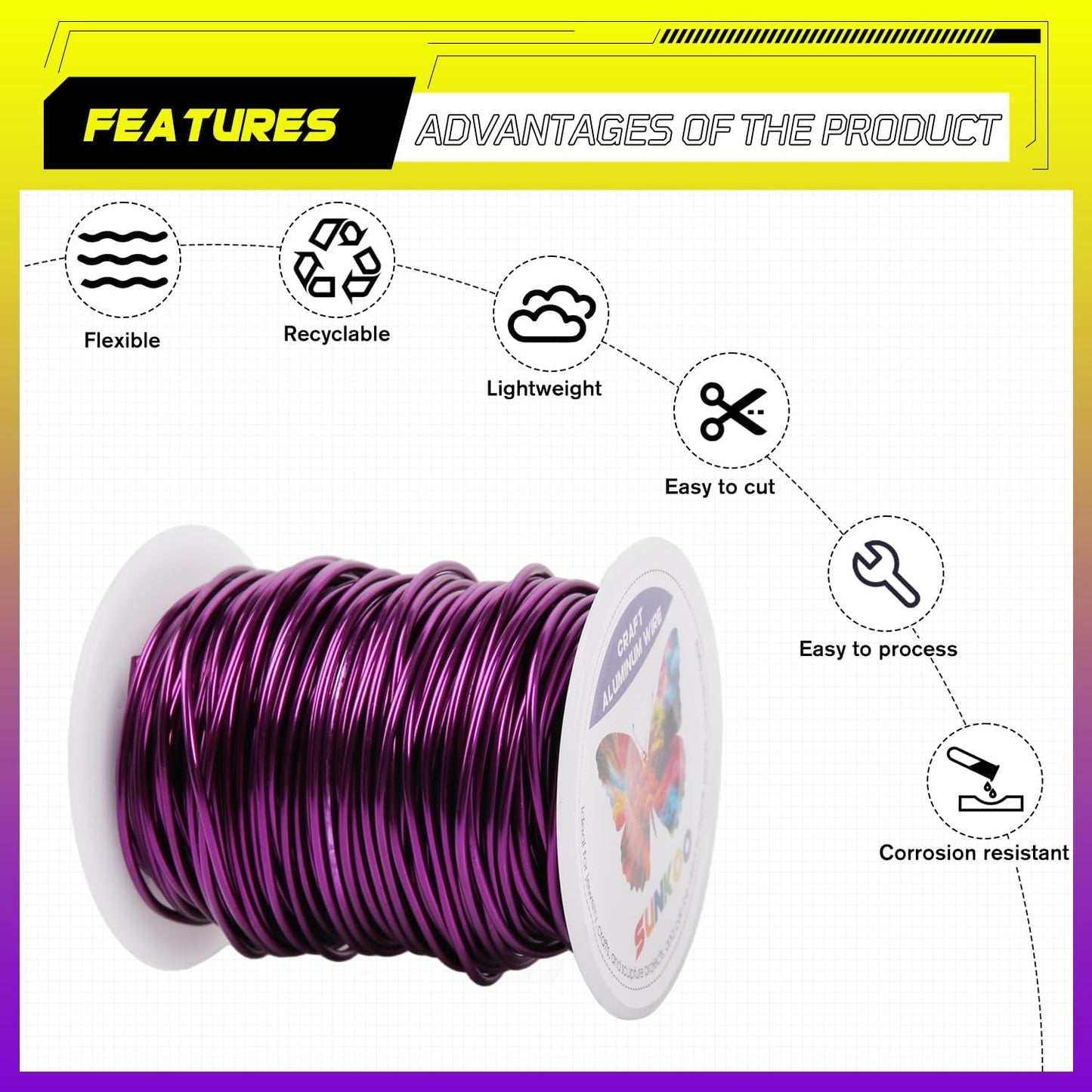 Sunkoo Aluminum Craft Wire,15 Gauge (1.5mm) Purple Bendable Wire,100 Feet Continuous Roll for Jewelry Making,Sculpting,Floral & Armature Projects