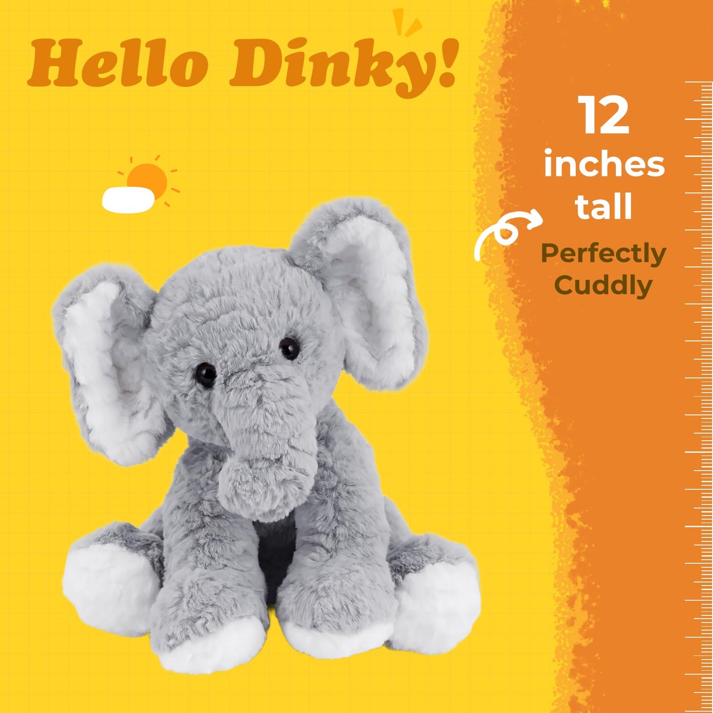 Mikee Fluffie Elephant Stuffed Animals Soft Plush Toy for Baby Girls Boys,12" Grey Soft Small Stuffed Elephant Huggable Gifts for Birthday