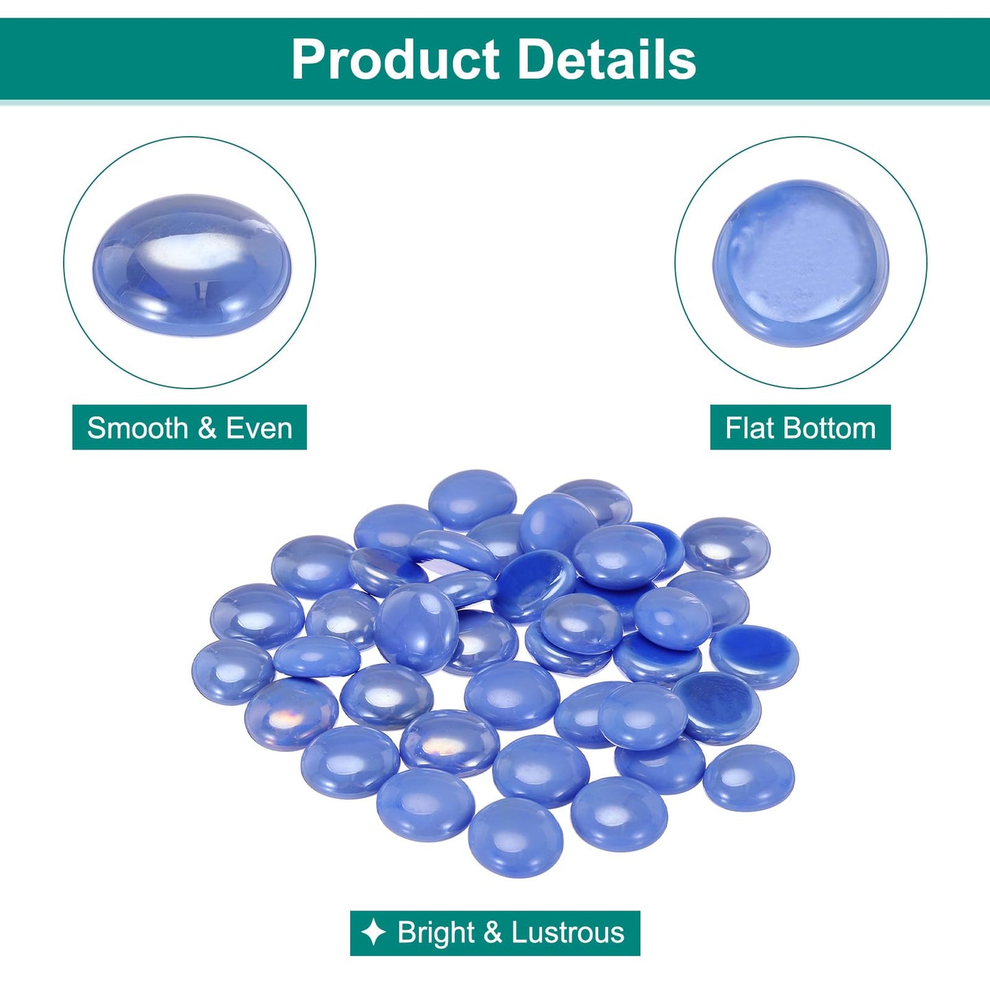 MECCANIXITY Glass Beads,36pcs Flat Glass Gemstone Light Blue 0.44lbs (0.67-0.87") Glass Marbles Pebbles for Vase Fillers Aquarium Decor DIY Craft