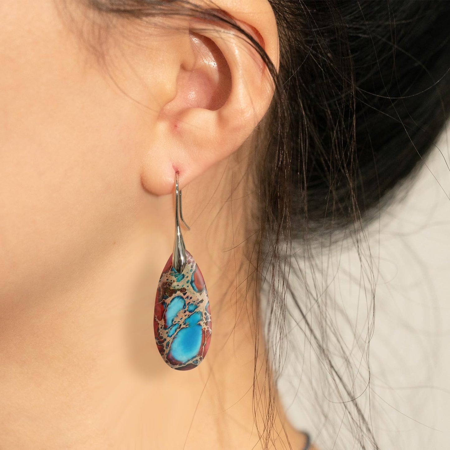 Sriomu Natural Healing Stone Fishhoop Dangle Drop Earrings Statement Gold silver earrings