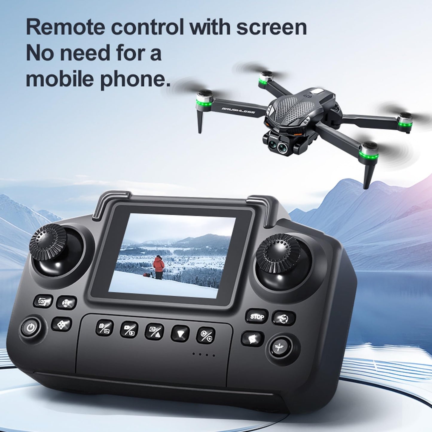elecci S168 Drone with Screen Controller, Brushless Motor, Altitude Hold, One Key Take Off/Landing, Active Obstacle Avoidance, Black Carrying Case, Two-batteries.