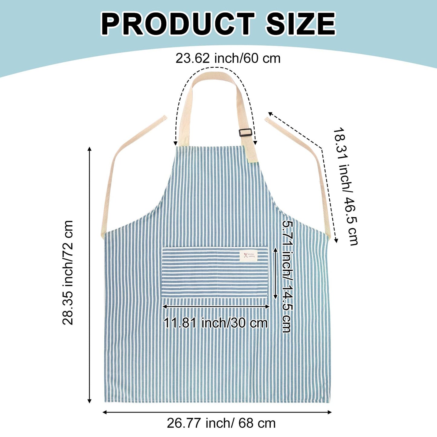 Janmercy 24 Pcs Aprons for Women Men with 2 Pockets Linen Cooking Kitchen Apron Adjustable Bib Chef Apron Bulk Aprons Unisex(Brown/blue,Thin Stripes)