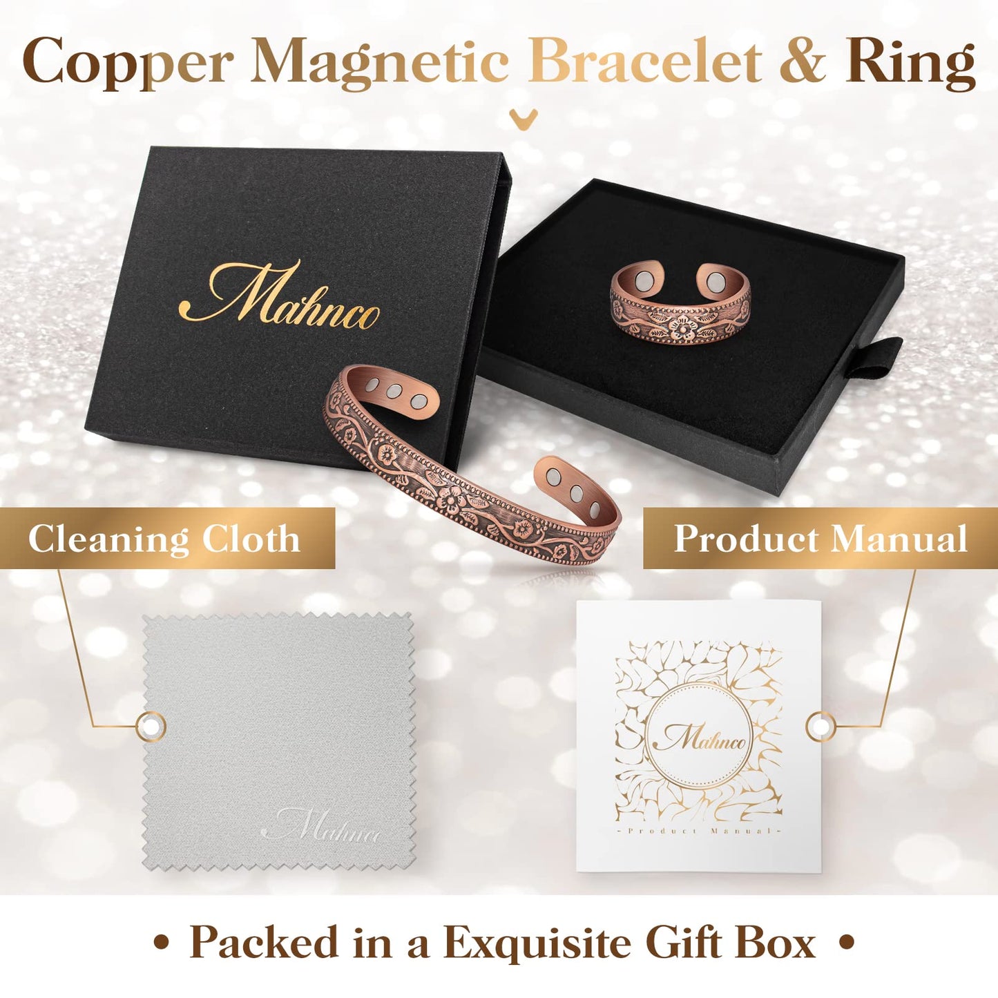 Lymphatic Drainage Ring & Copper Bracelet for Women, Magnetic Lymph Detox Ring and Magnetic Copper Bracelet, 100% Solid Pure Copper Jewelry Gift