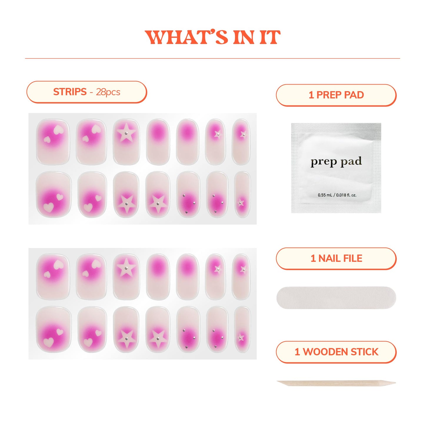 Heyhae Semi Cured Gel Nail Strips Assorted Bundle (3 Pack) | No LED Lamp Needed | Easy Apply & Remove, Salon Quality | Includes Strips, Prep Pads, Nail Files & Wooden Sticks - Be Mine