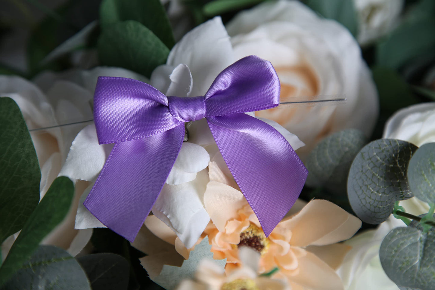 Rainbow Pana 120 Pack Twist Tie Bows for Treat Bags 3" Violet Satin Ribbon Bows for Package Craft Gift Wrapping Decoration