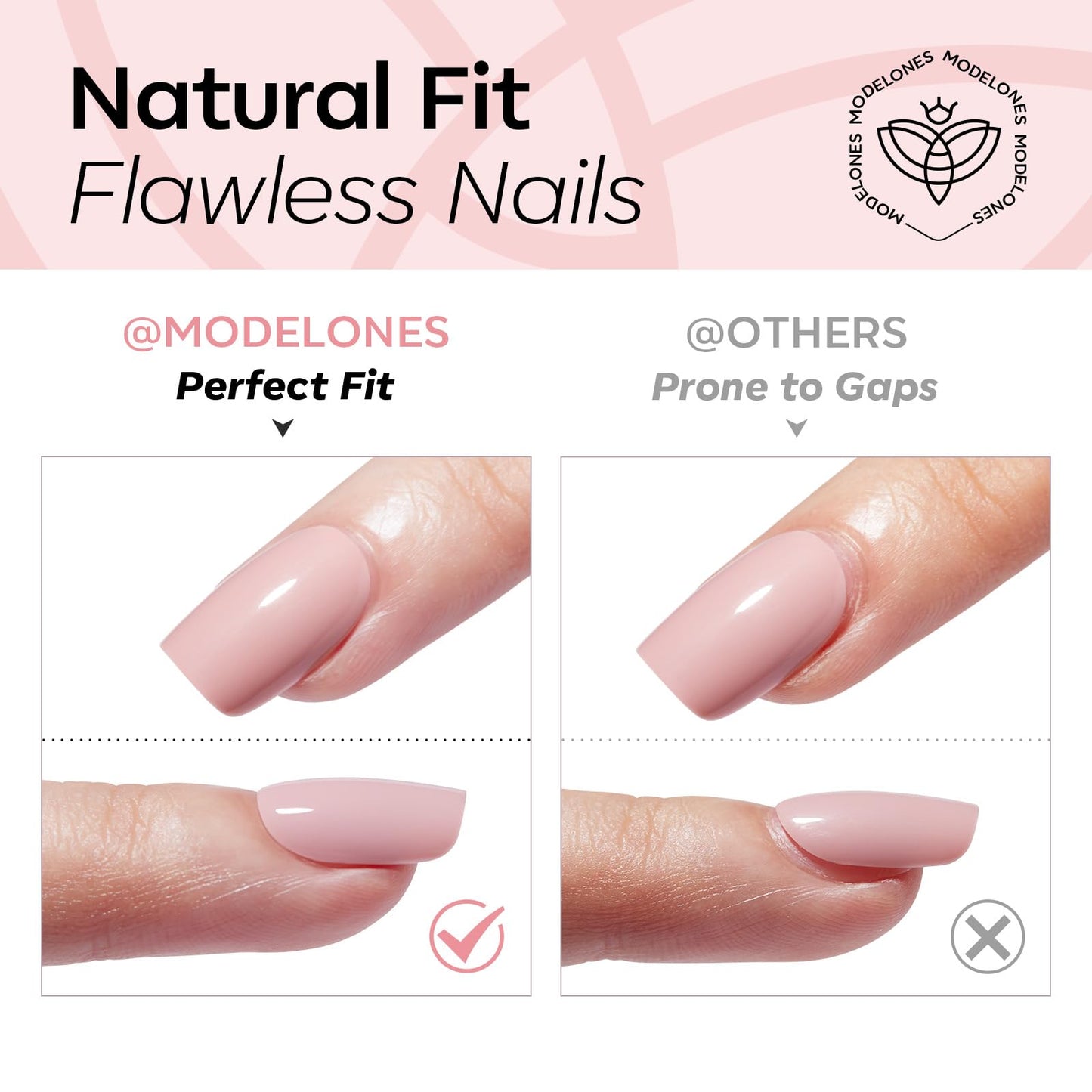 Modelones Extra Short Press on Nails, Rosy Nude Squoval Fake Nails, Reusable Nail Kit with Nail Glue Adhesive Tabs Mini Nail File, Nails Press Ons 32Pcs 16 Sizes, Spring Women Girl Gift