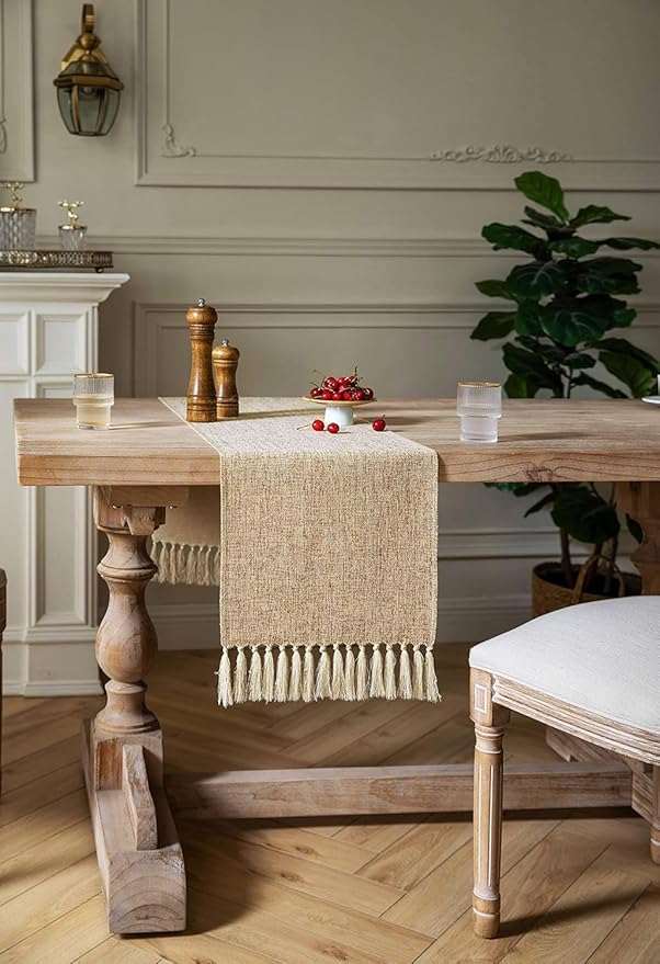 ZeeMart Beige Table Runners 48 Inches Long, Burlap Linen Style Rustic Farmhouse Table Runner, Small Short Boho Coffee Table Runner, 13x48 Inches, Oatmeal Beige