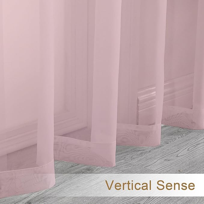 Chyhomenyc Sheer Curtains 45 Inch Long 2 Panels, Short Voile Drapes for Dinning Small Windows Bathroom Living Room Bedroom, Rod Pocket, 42Wx45L Inches, 2PCS, Blush Pink