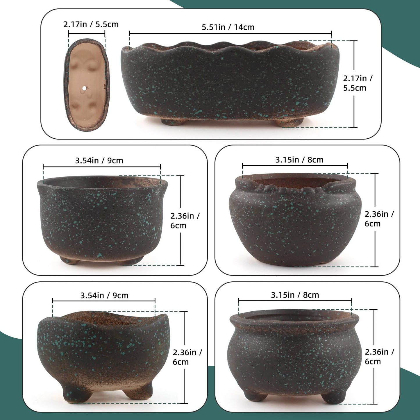 ginojex Retro Ceramic Succulent Garden Pots Small Plant Planter Container with Drainage Set of 5 for Home Office Decor