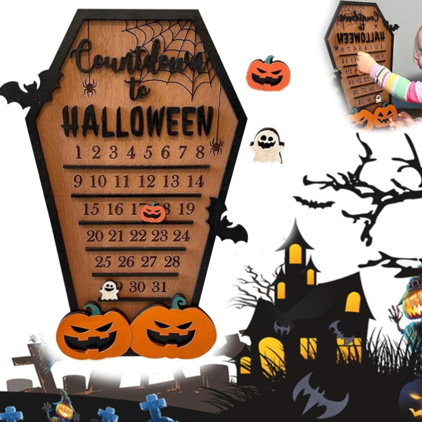 Countdown to Halloween Calendar, Advent Calendar 2025, Happy Christmas Countdown Calendar, Halloween Decoration Table Wall Ornament