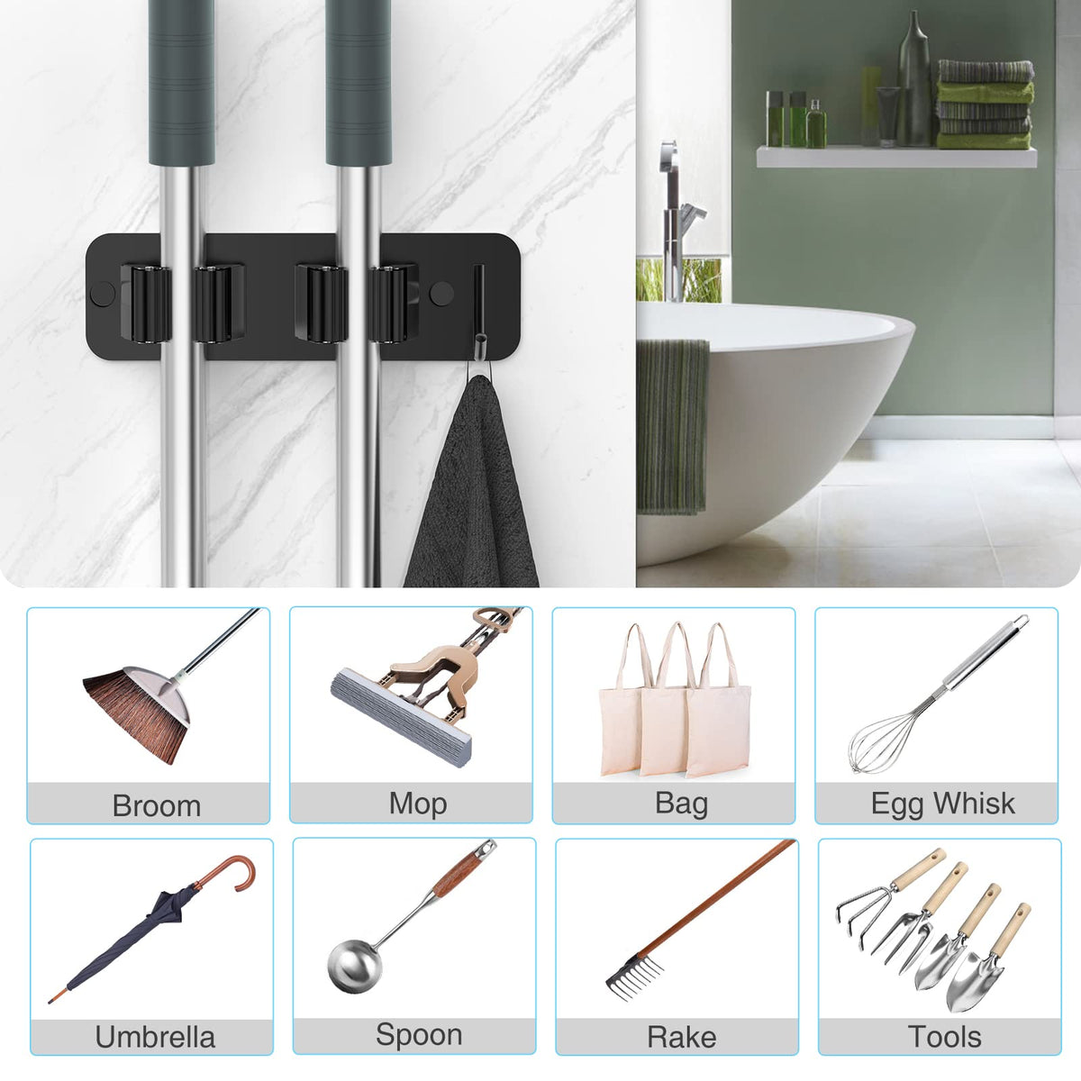 Wall Mount Mop and Broom Holder (4 Count)