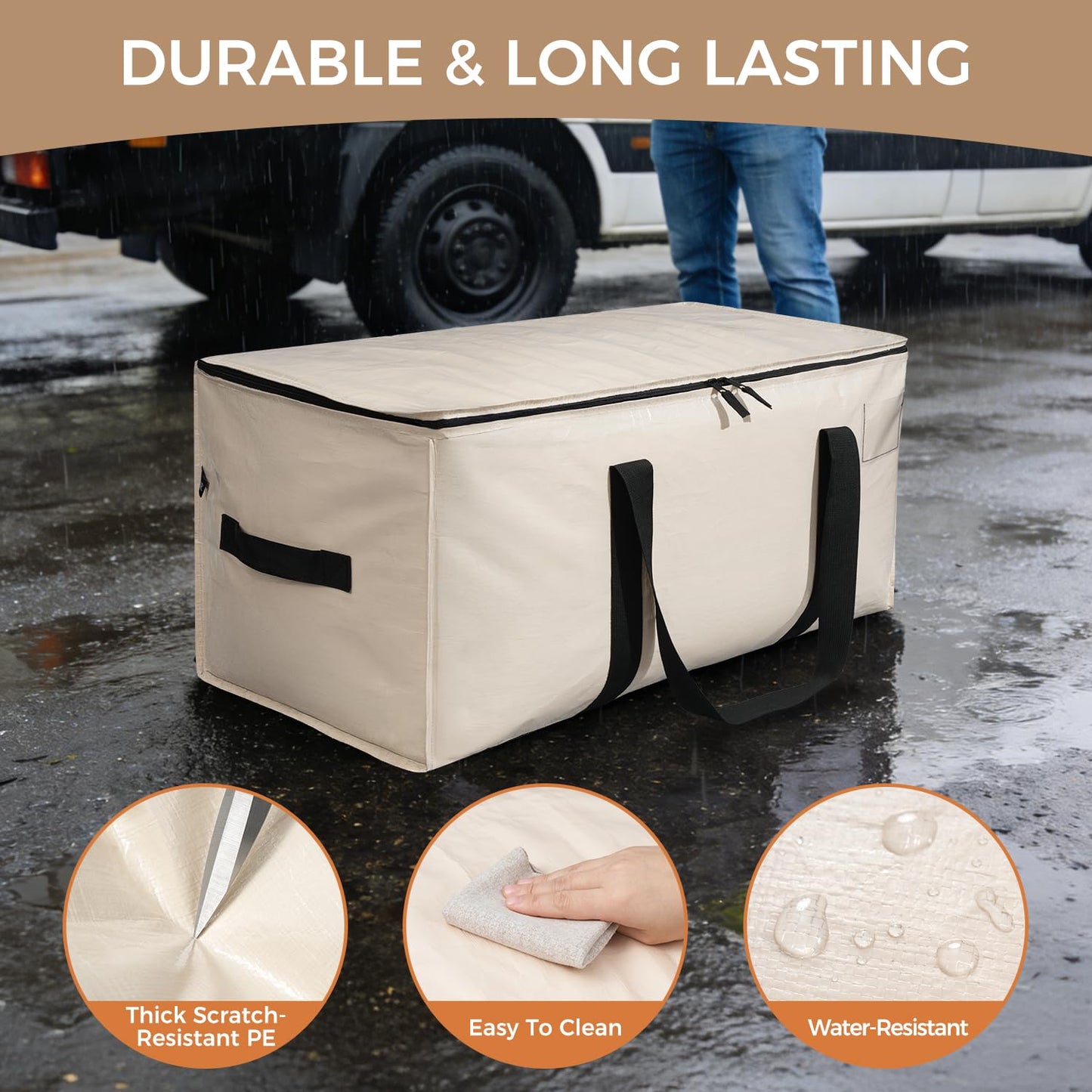 BAGAIL Heavy Duty Moving Bags with Strong Handle, Extra Large Moving Boxes, Storage Tote for Clothes, College Moving Supplies(Beige, 12 Pack)