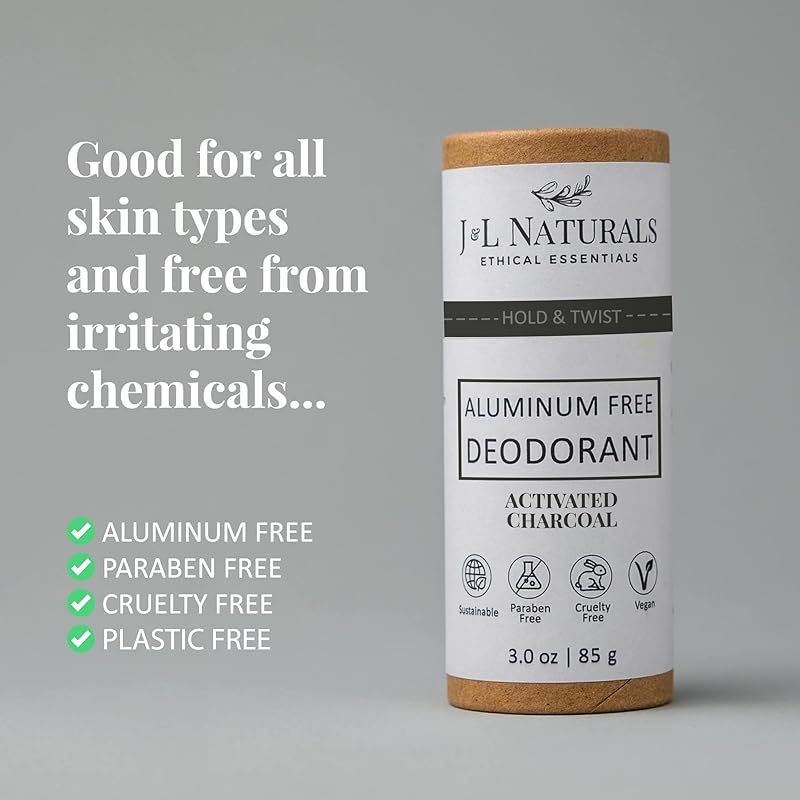 J&L Naturals Aluminum Free Deodorant for Men & Women | 100% Natural Ingredients With Coconut Oil, Shea Butter, & Essential Oils | Sustainable, Eco-Friendly (Activated Charcoal, 3.0 Oz (Single))