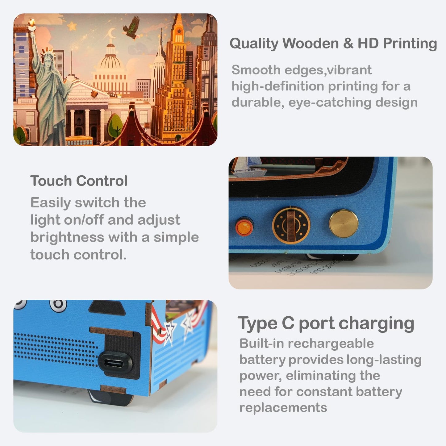 Shuttle to New York 3D Wooden Puzzle with LED Lights, DIY Model Craft Kit for Adults & Kids, Creative Building Set and Unique Home Decor Gift
