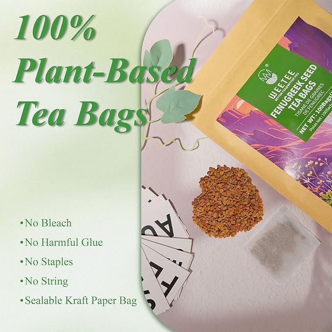 WT WEETEE Fenugreek Tea Bags 100 Count, 100% Natural Premium Whole Fenugreek Methi Seeds, Caffeine-free Nourishing Herbal, No Additives