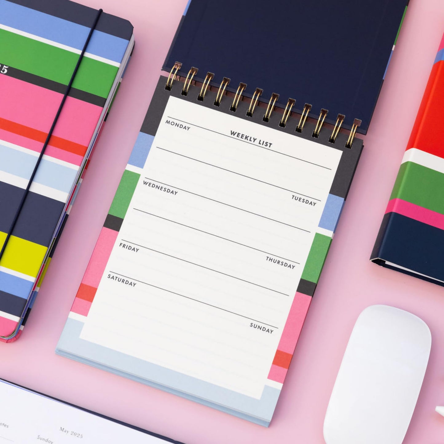 Kate Spade New York Undated Weekly Spiral Planner Notepad, Desk Planner, Calendar Pad with 52 Sheets, Weekly Desktop Calendar Agenda, Sunny Day Stripe