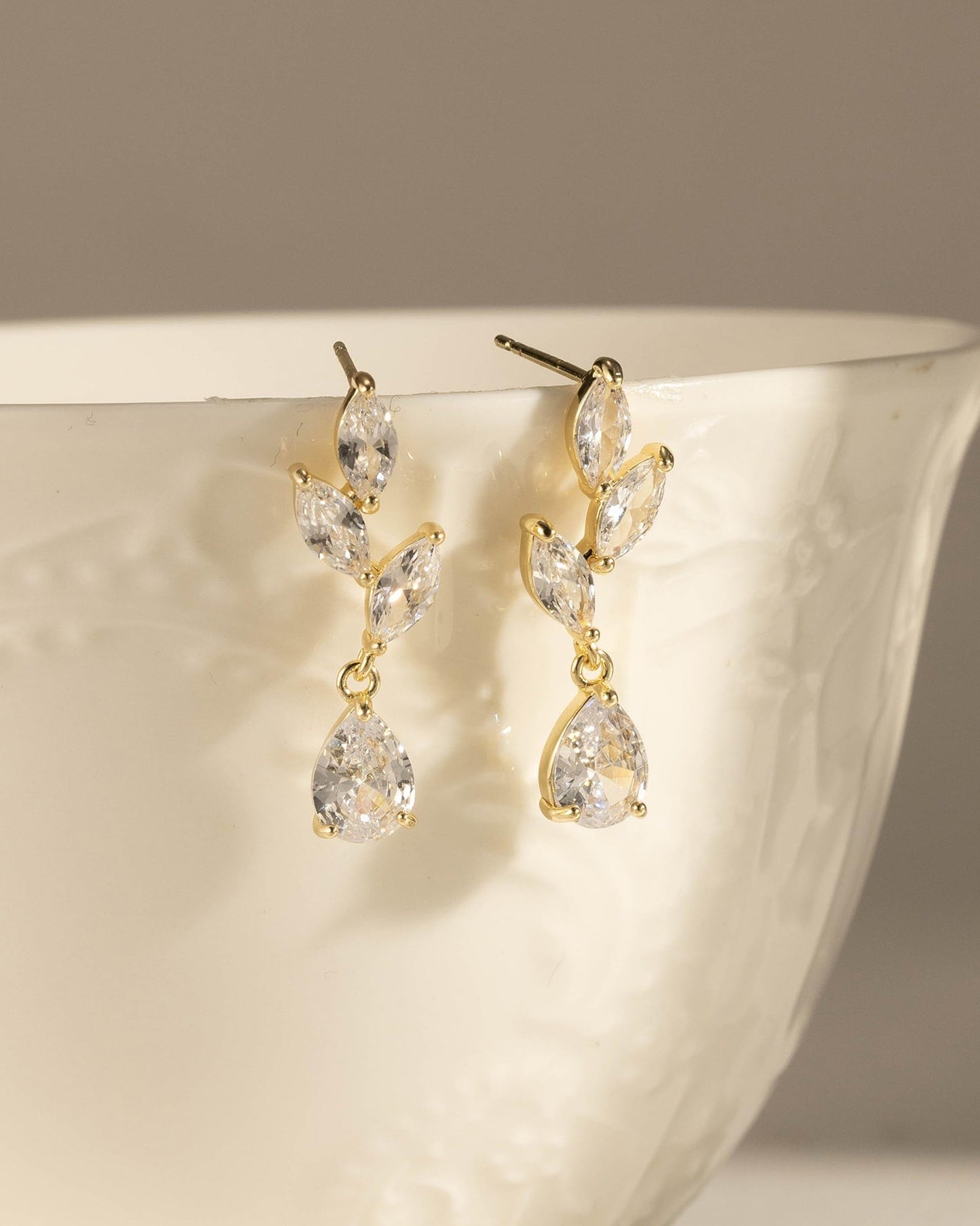 Asdecy Dangle Earrings for Women 14K Gold Plated Drop Dangle Cubic Zirconia Elegant Prom Bridal Bridesmaid Wedding Dangling Jewelry