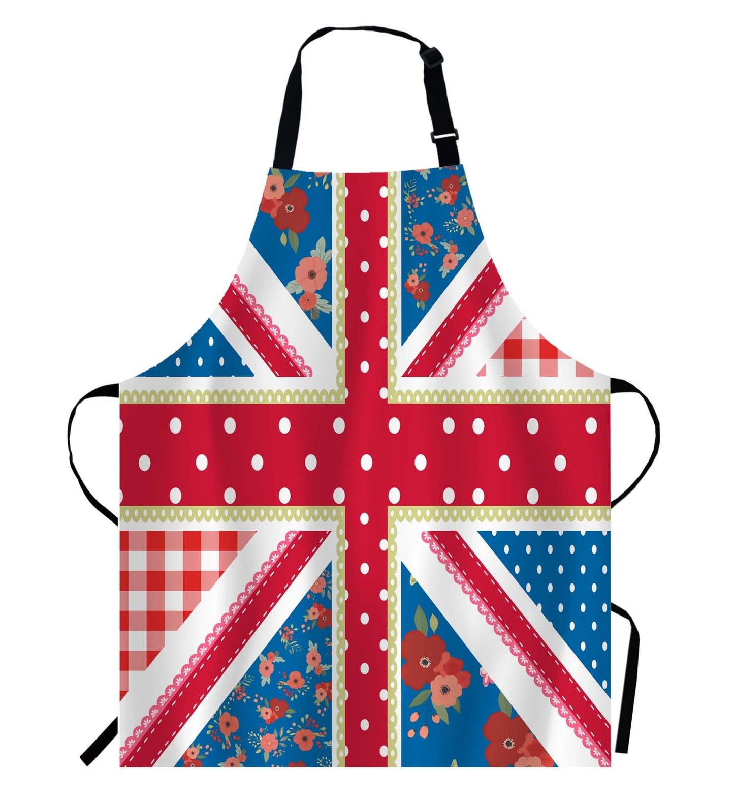 WONDERTIFY British Flag Apron,England Flag in Chic Floral Style Bib Apron with Adjustable Neck for Men Women,Suitable for Home Kitchen Cooking Waitress Chef Grill Bistro Baking BBQ Crafting Apron