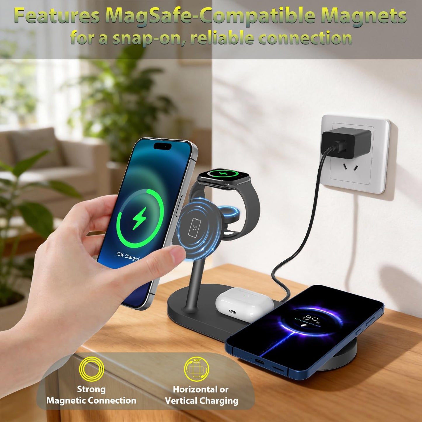 Dual Phone Wireless Charger, 30W Magnetic 4 in 1 Charging Station for Apple Devices, Charging Stand for iPhone 17/16/15/14/13/12 Series, Support for Apple Watch11/10 for AirPods4