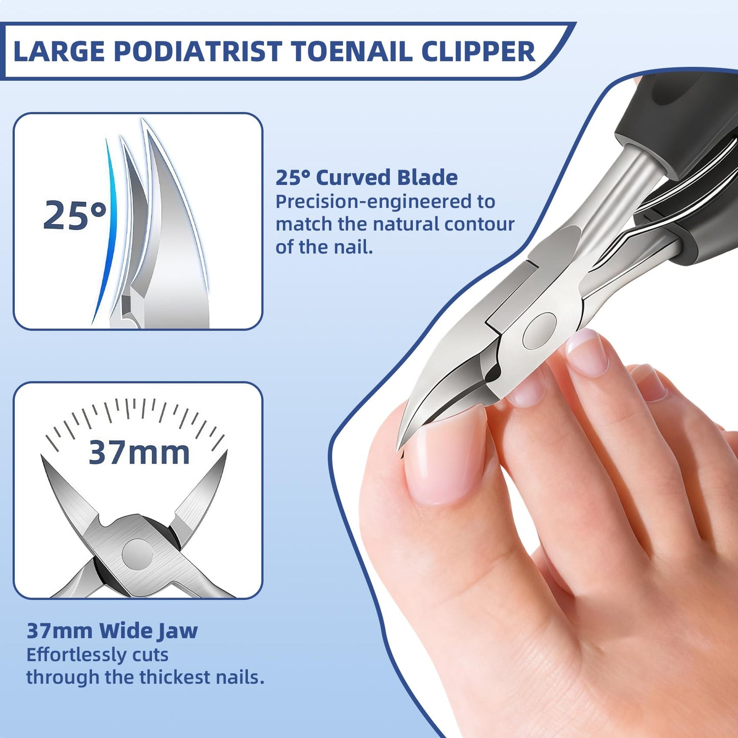 CllyCnny Toenail Clippers for Seniors Thick Toe:Wide Opening, Sharp Heavy Duty Ingrown, Toe Nail Clippers Nail Cutter Long Handle with Slanted Blade,5Pcs Large Toenail Cutters Set for Men