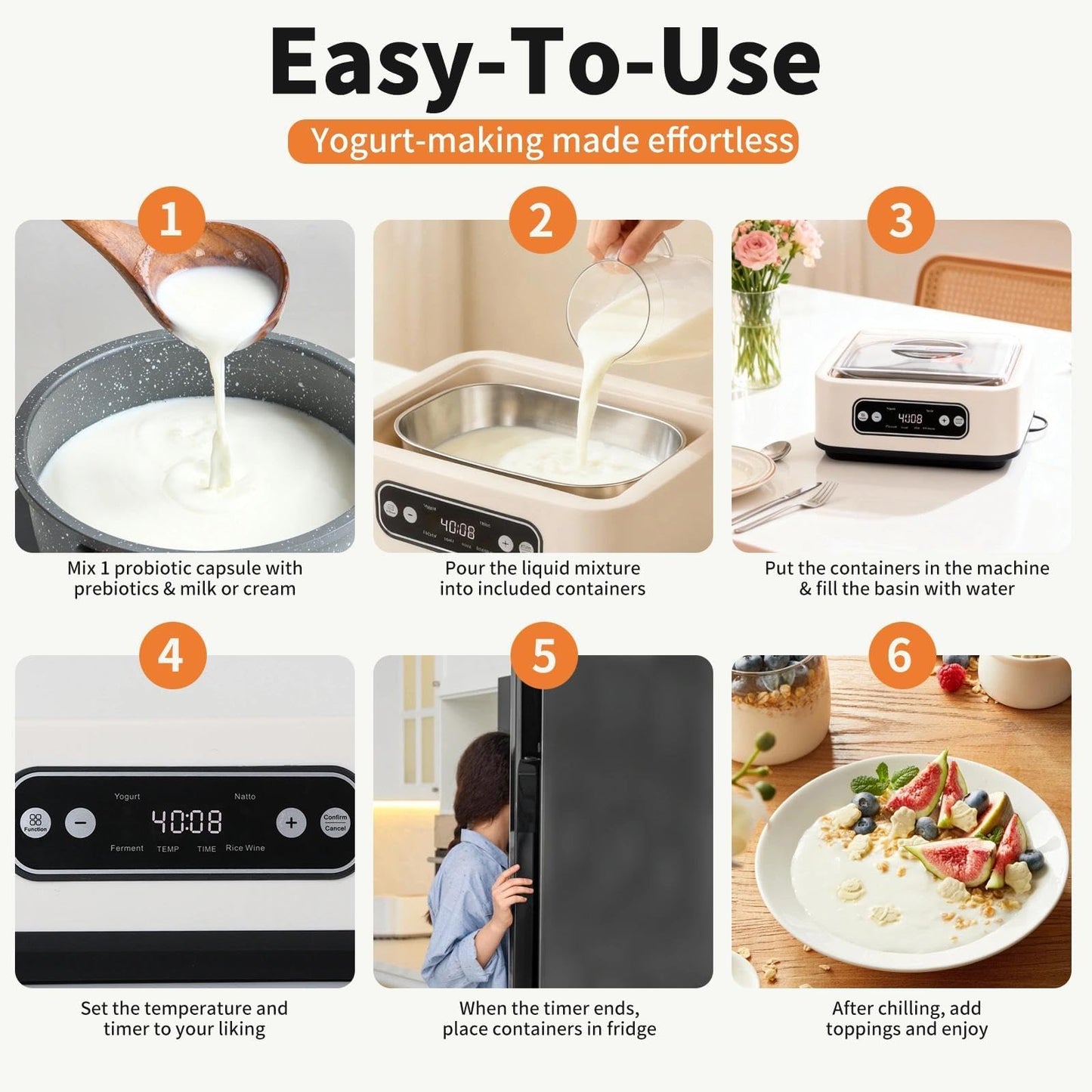 Yogurt Maker with Timer and Temperature Control, Fully Automatic for Home Use. Perfect for Making Greek Yogurt and Probiotic Yogurt, Equipped with an Automatic Shut-off Function
